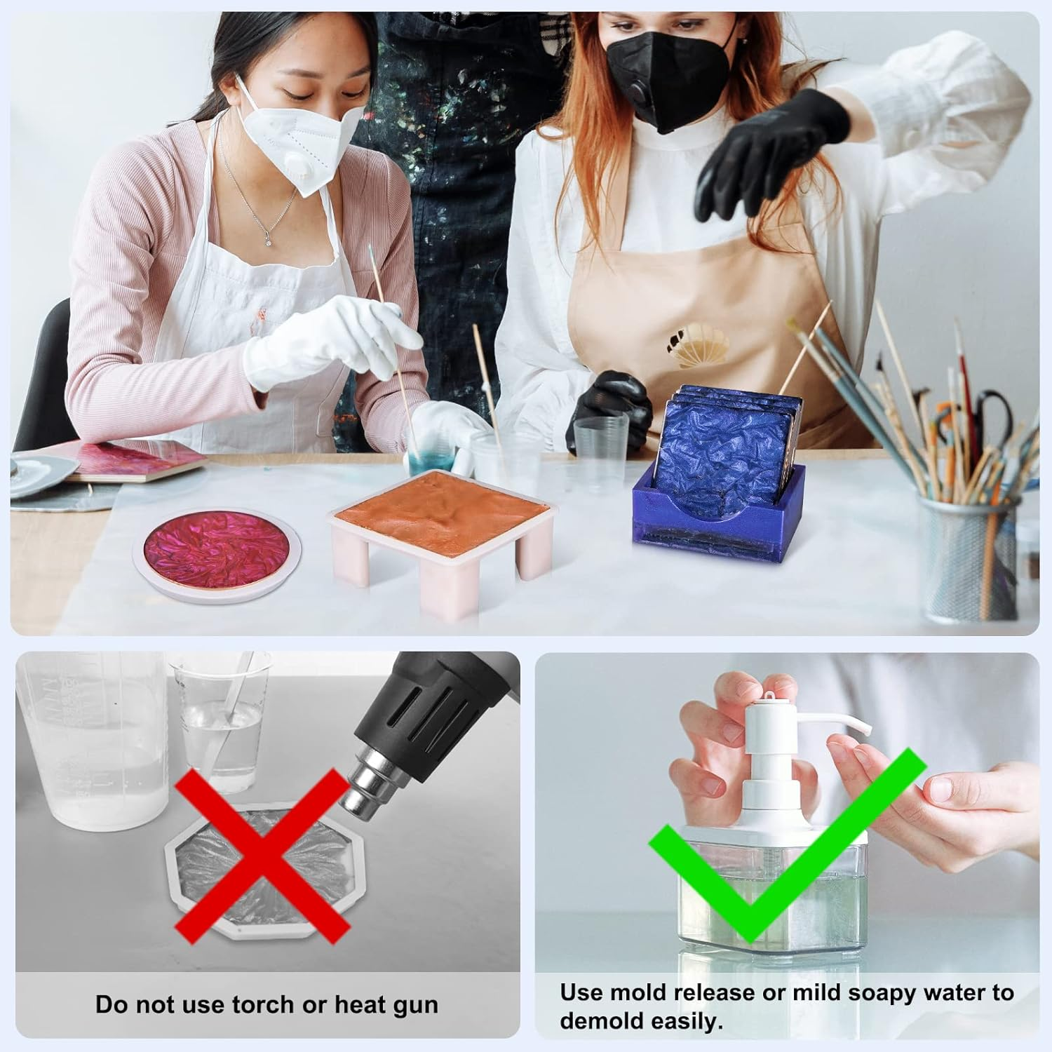 LET'S RESIN 18 Pcs Coaster Resin Molds Silicone, Coaster Molds with round Square Octagon Shape Holder Molds for Epoxy Resin, DIY Art Craft Cup Mats image number 1