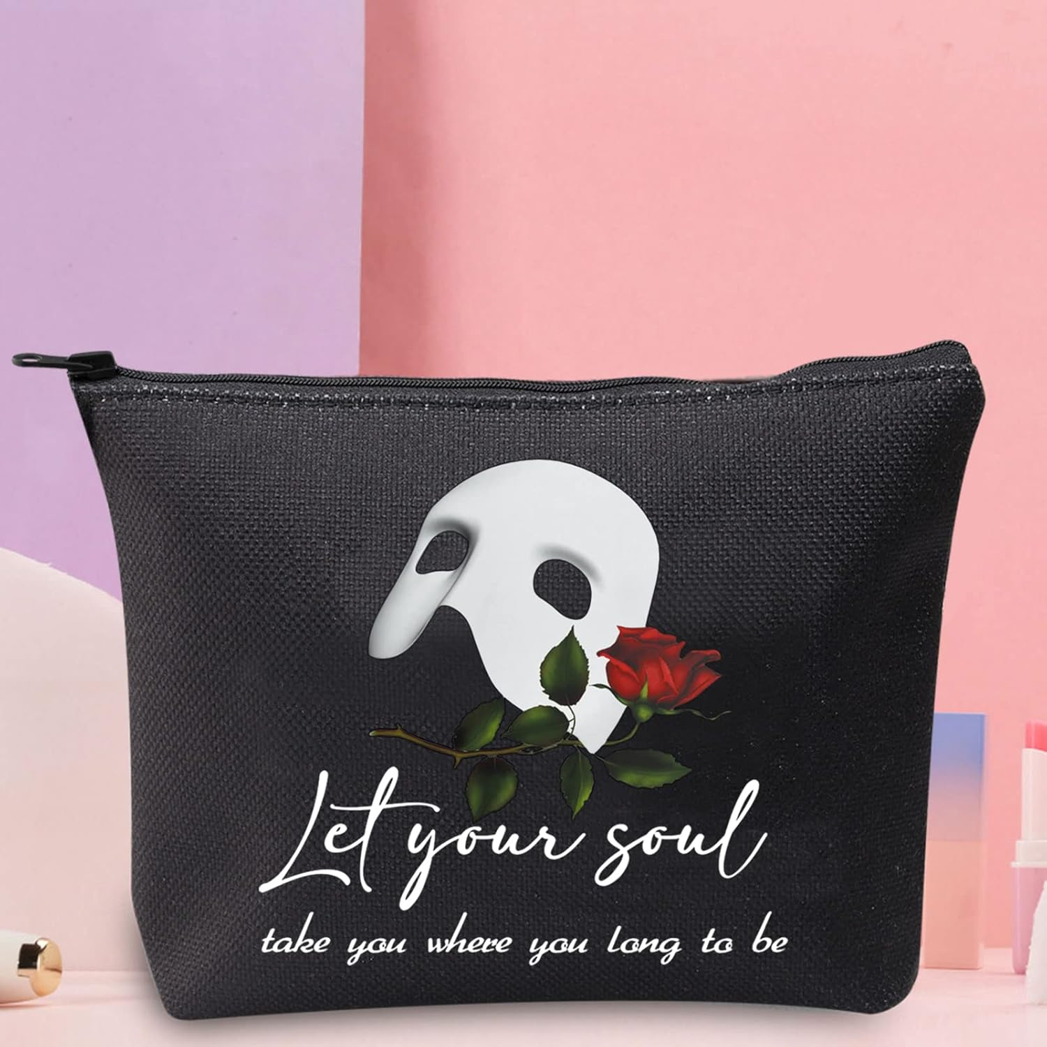 WZMPA Broadway Musical Theater Cosmetic Makeup Bag the Phantom Fans Gift Let Your Soul Take You Where You Long to Be Musical Zipper Pouch for Women Girls, Let Your Soul, Fit image number 3