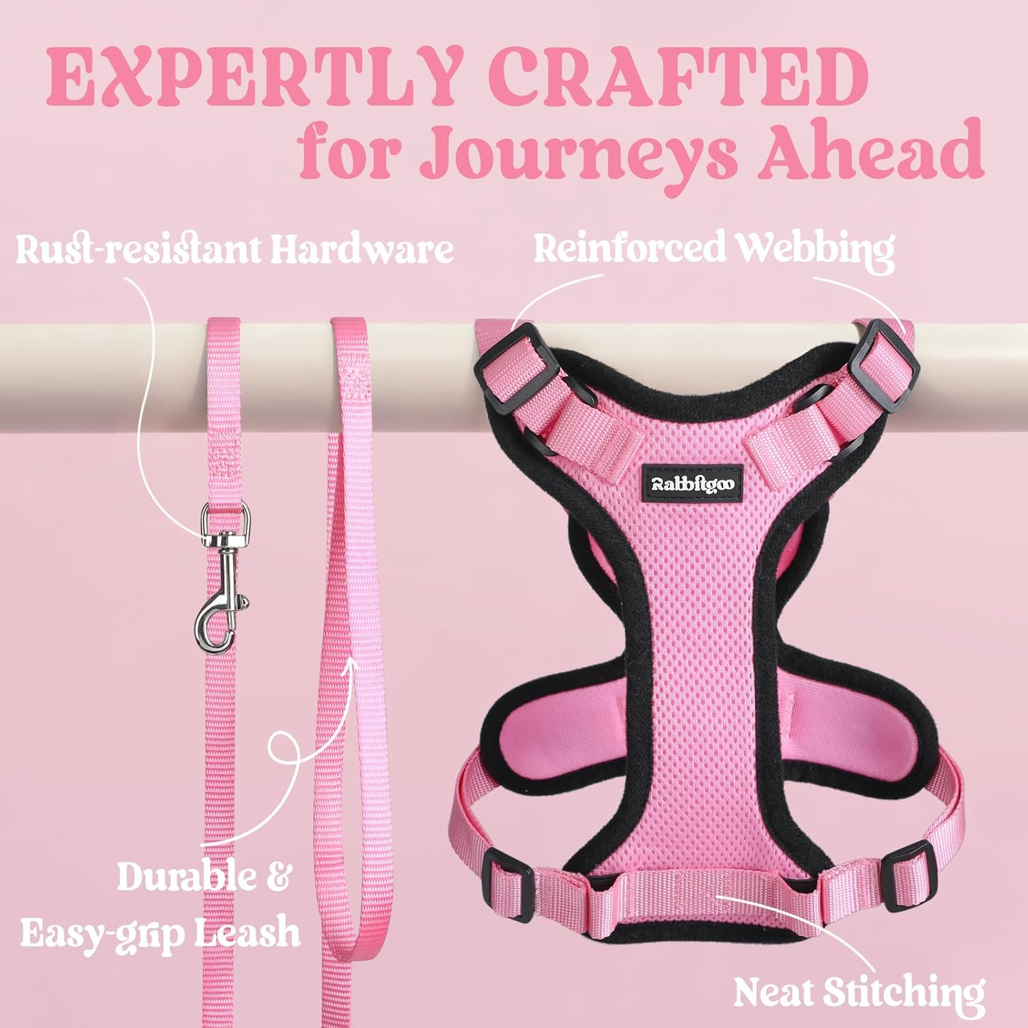 Rabbitgoo Cat Harness and Leash for Walking, Escape Proof Soft Adjustable Vest Harnesses for Cats, Easy Control Breathable Reflective Strips Jacket,Pink, XS image number 4