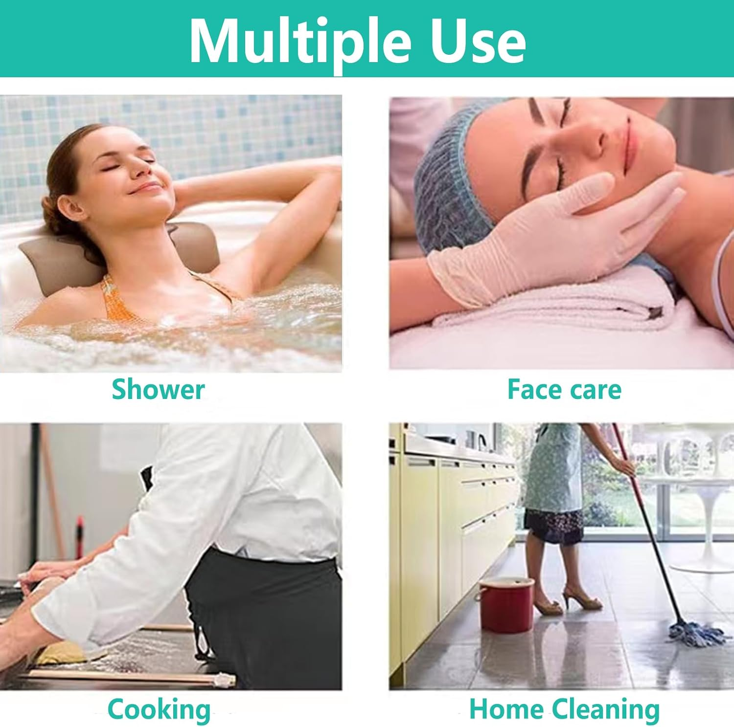 Boxcute Disposable Shower Caps - 100Pcs, Transparent PE, White, Unisex, Kids & Adults with Mobility Issues