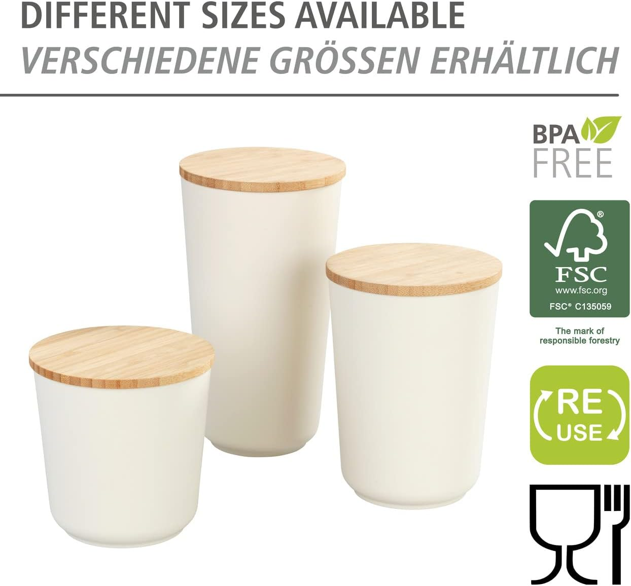 WENKO Plaia Storage Jar, 750 Ml, Cream Storage Jar with Bamboo Lid, Equipped with a Silicone Ring, Airtight Closure, Dishwasher Safe Tin, Bpa-Free, Diameter 10.5 X 14.5 Cm image number 6