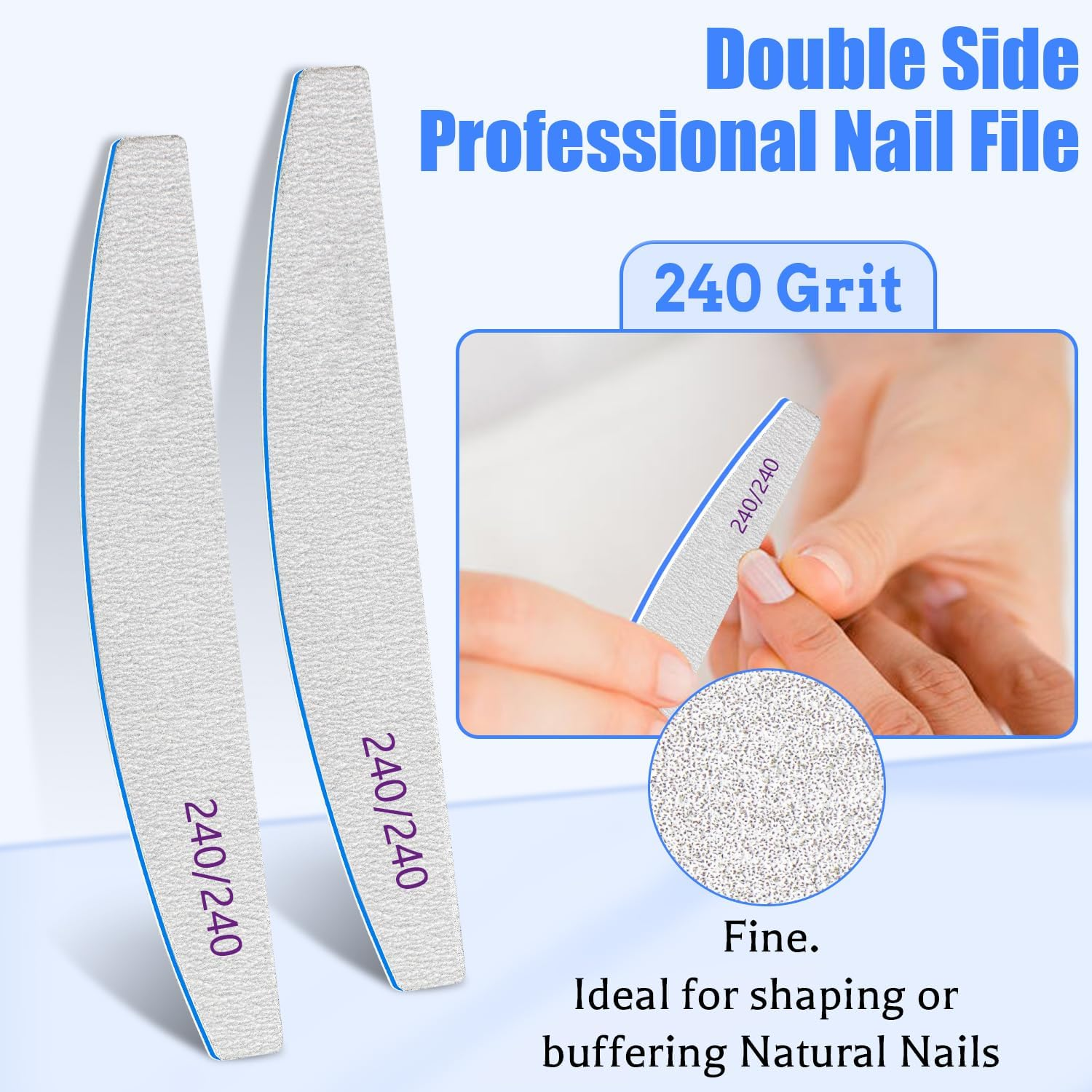 12 PCS Professional Nail File, 240/240 Grit Nail Files for Natural Nails Emery Boards Nail File Doubled Sides Washable Fine Grit Nail File Manicure Tools for Home and Salon Use image number 4
