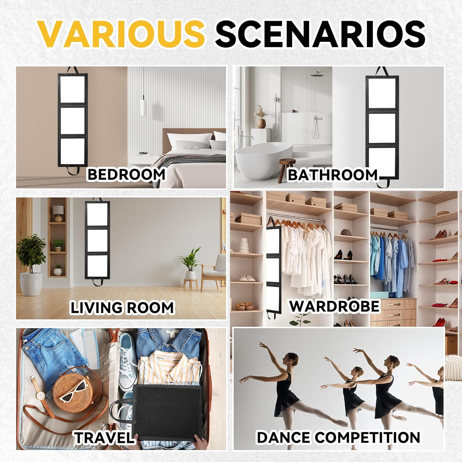 ROYALAY Foldable Full Length Mirror with Handle - 47 * 14In Portable Travel & Backstage Mirror (Black) - Black image number 5