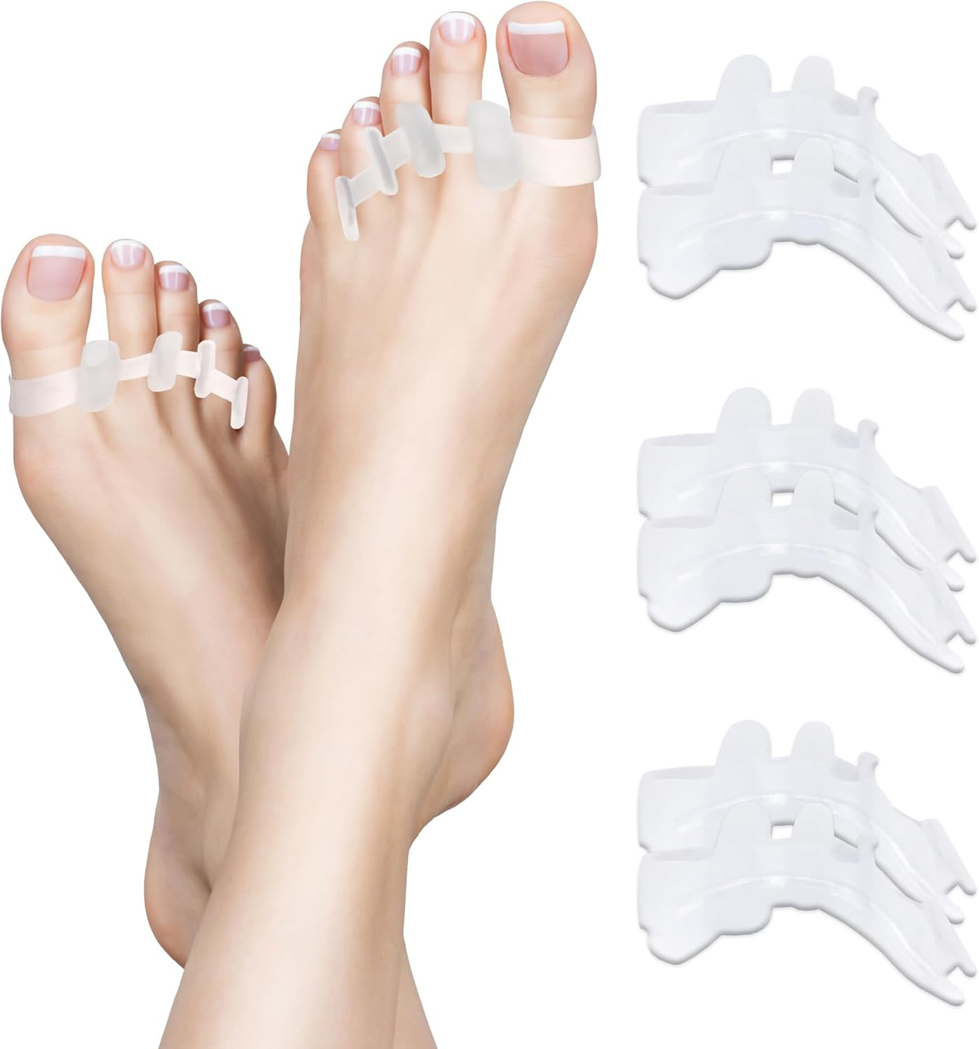 Toe Separator Set with Gel Silicone for Bunions, Yoga, Pedicures, and Pain Relief in Men and Women. Comfort and Corrective Support for Overlapping Toes, Perfect for Rehabilitation and Enhancing Foot Care (3 Pair ( White ))