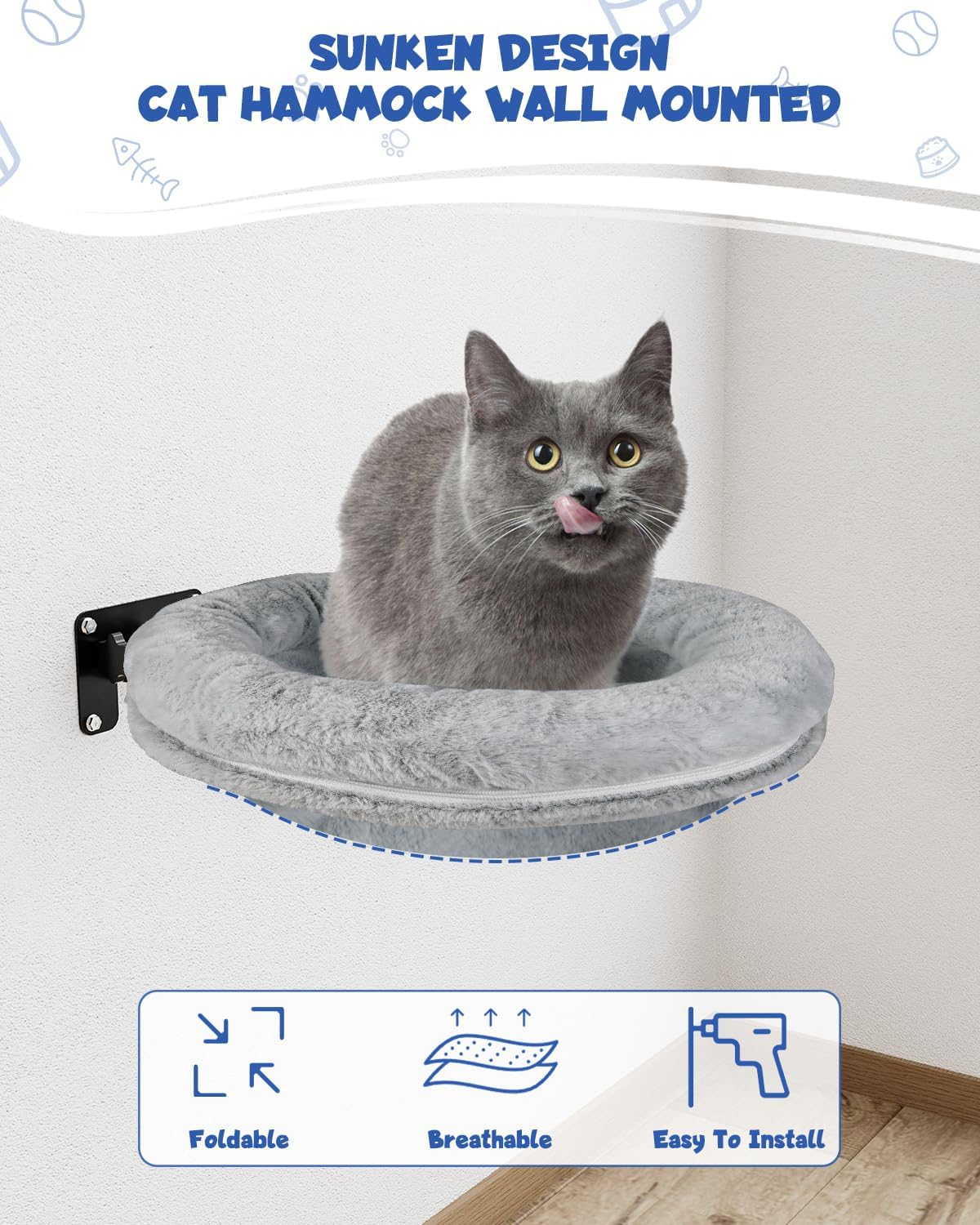 Double Cat Desk Bed, 360&deg; Rotating Elevated Desk Cat Bed, Adjustable Raised Desk Kitten Bed up to 80 LBS, Washable Soft Fabric Pet Desks Nest Beds, Cat Hammock Wall Mounted for Office and Game Tables image number 1