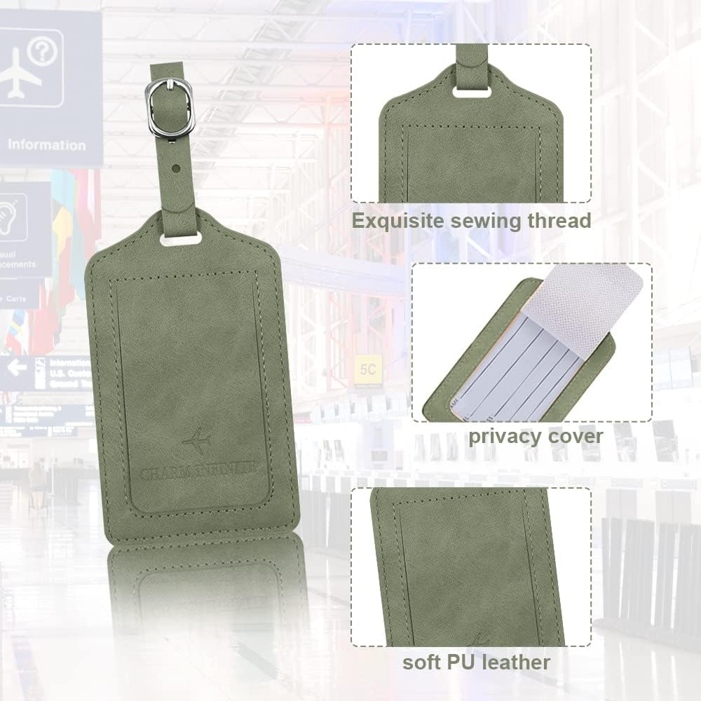 Leather Luggage Tags with Flap & Strap, Name ID Card for Luggage Suitcase, Sturdy Travel Bag Tags Identifier, Baggage Labels Personalized for Women Men, Cruise Ships (Green) image number 1
