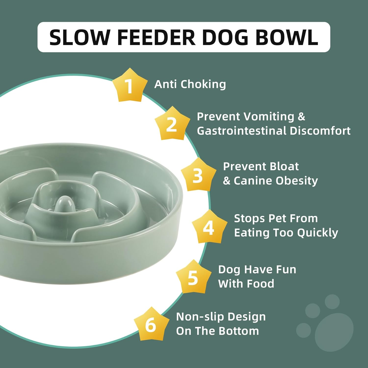 8.2Inch Ceramic Slow Feeder Dog Bowl for Medium and Large Breed, Puzzle Dog Food Dish, Anti-Gulping, Pet Slow Feeder, Stop Bloat, Preventing Choking (Single Bowl-Light Green) image number 3