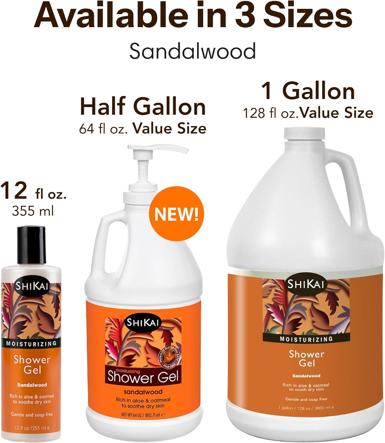 Shikai Daily Moisturizing Shower Gel (Sandalwood, 12Oz, Pack of 3) | Gentle Formula | Aloe Vera & Oatmeal for Soft, Healthy Skin | Dry Skin Relief image number 5