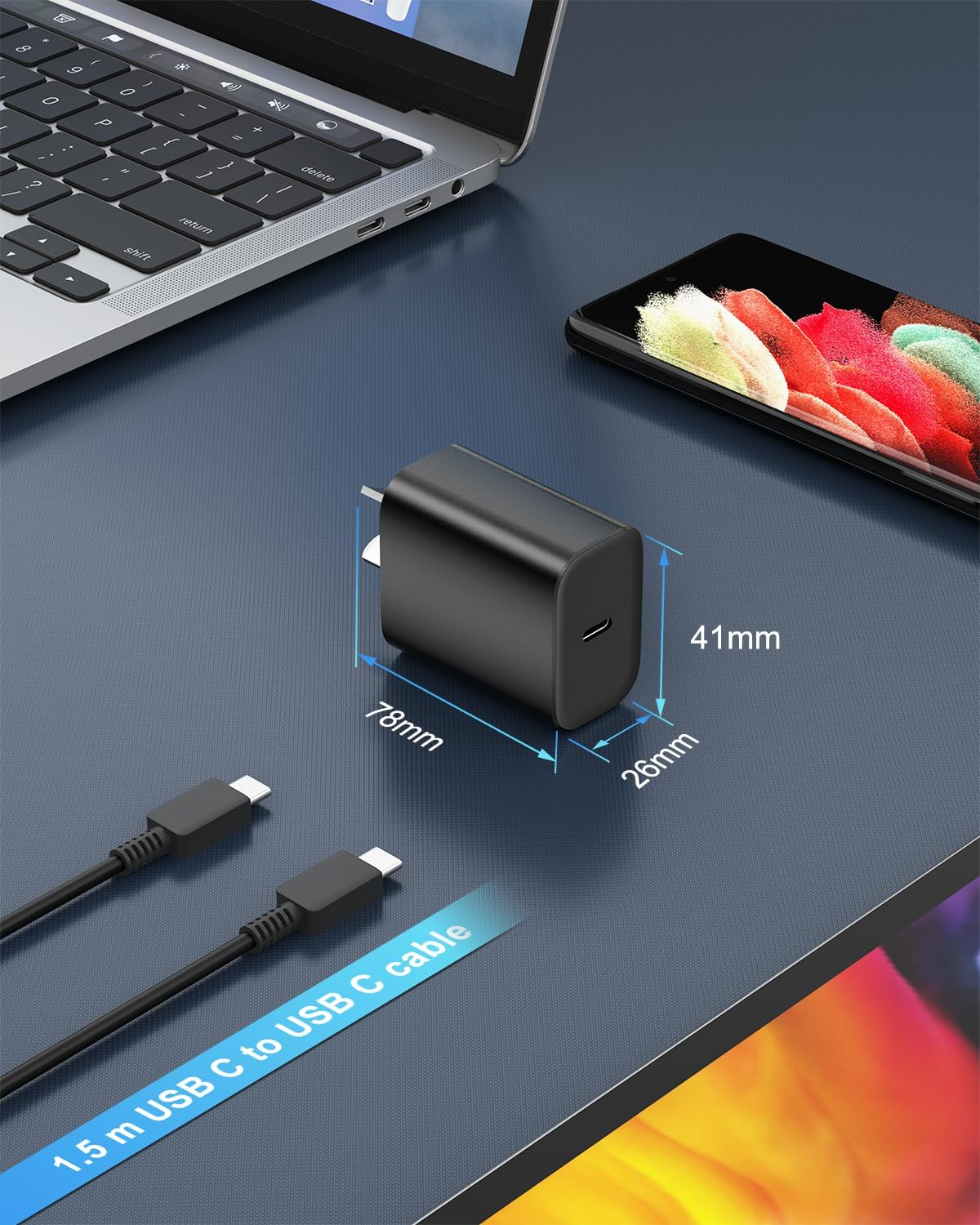 25W Fast Charger for Samsung, USB C Wall Charger with 1.5M Type C Cable Compatible with Samsung Galaxy S25/ S24/ S23/ S22/ S21 Ultra, A54/ A53/ A32/ A13 image number 2
