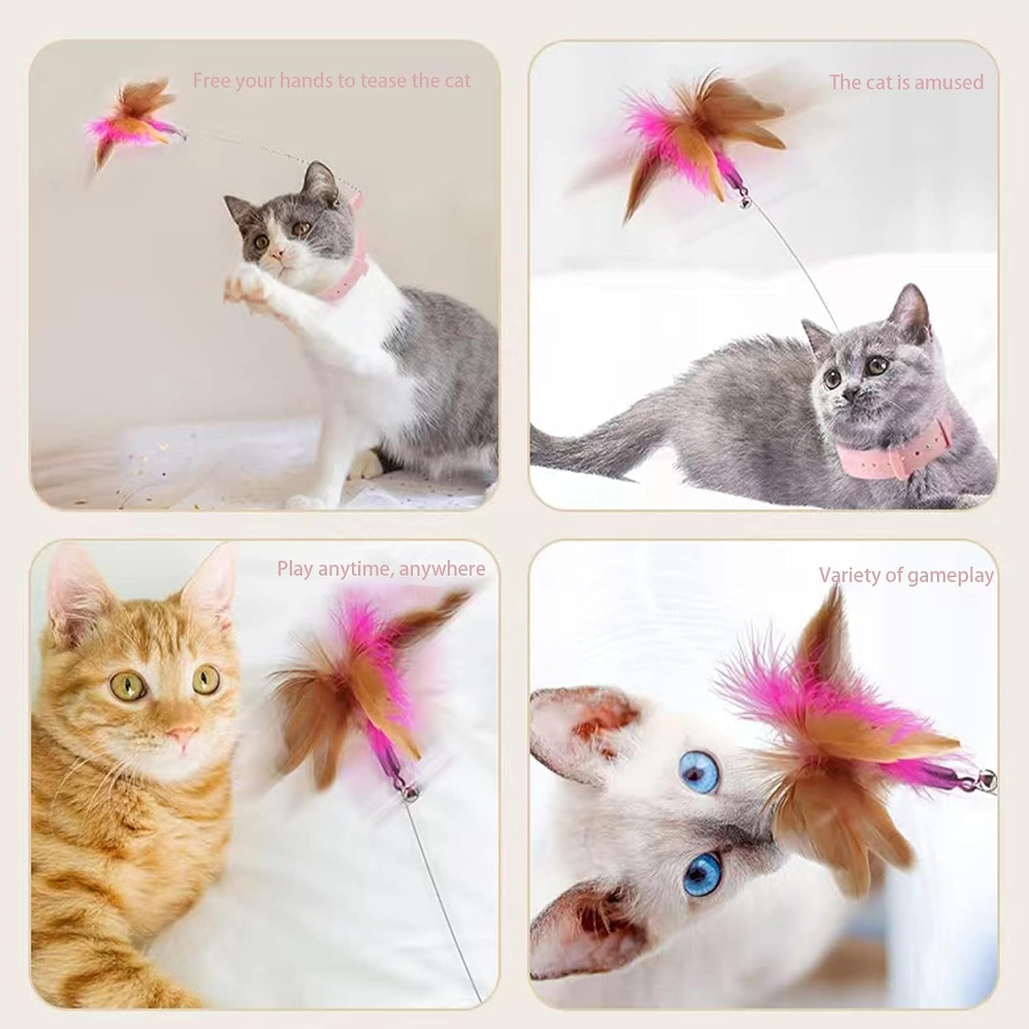 Feather Toys, Cat Teaser Collar Cat Teasing Wand Silicone Collar Interactive Cat Feather Toys for Kitten Play Blue image number 5