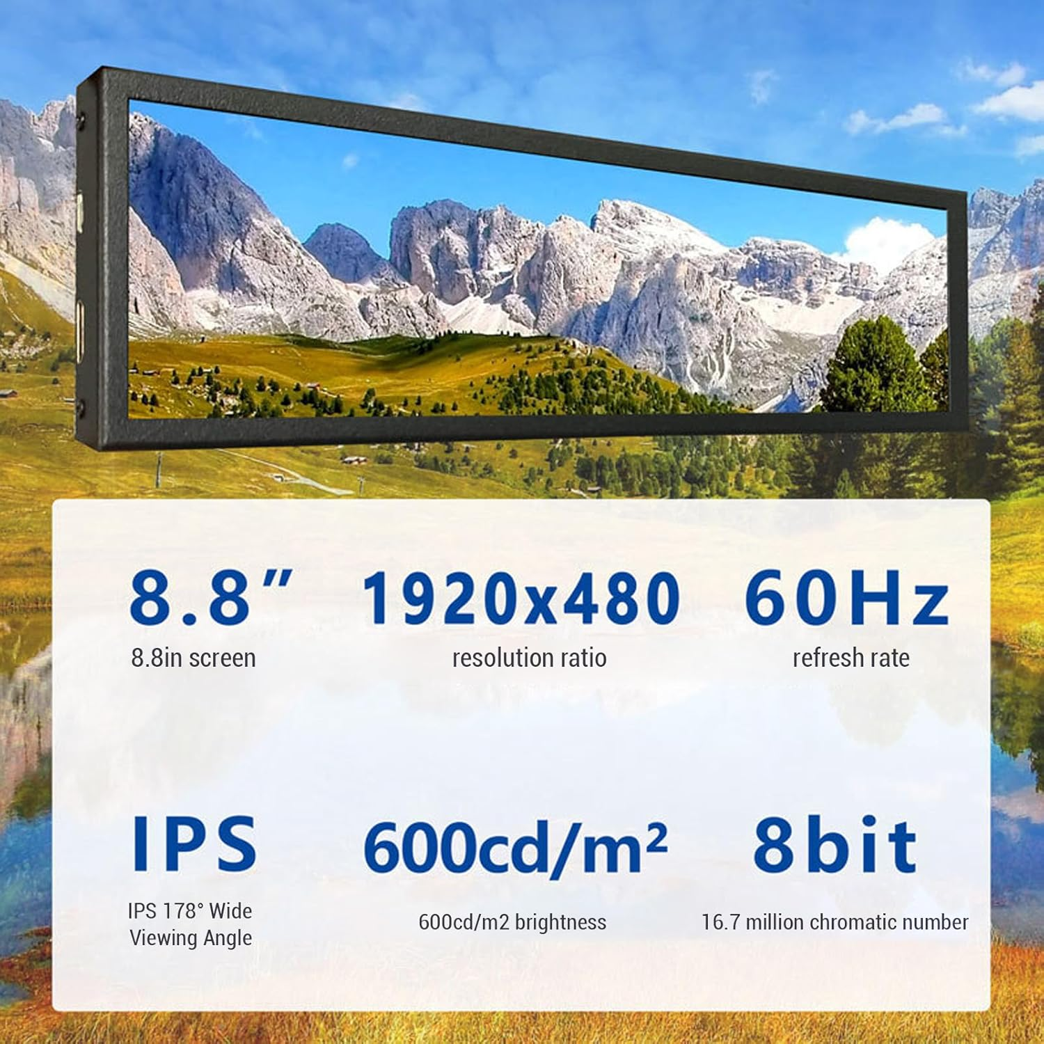 8.8In Computer Temp Monitor, PC Temperature Display Sensor Panel IPS Mini Secondary Screen, CPU RAM HDD Data FPS Monitor, USB C PC Sensor Panel Display for Desktop Chassis