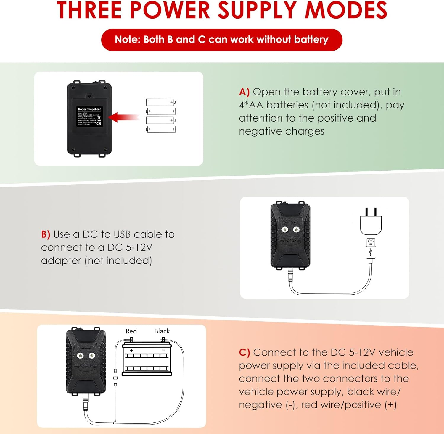 2 Pack Ultrasonic Rat Repeller for Car Engines under Hood Animal Repeller Battery Powered Rat Deterrent with LED Strobe Lights Car Truck RV Rodent Defense Vehicle Protection image number 4