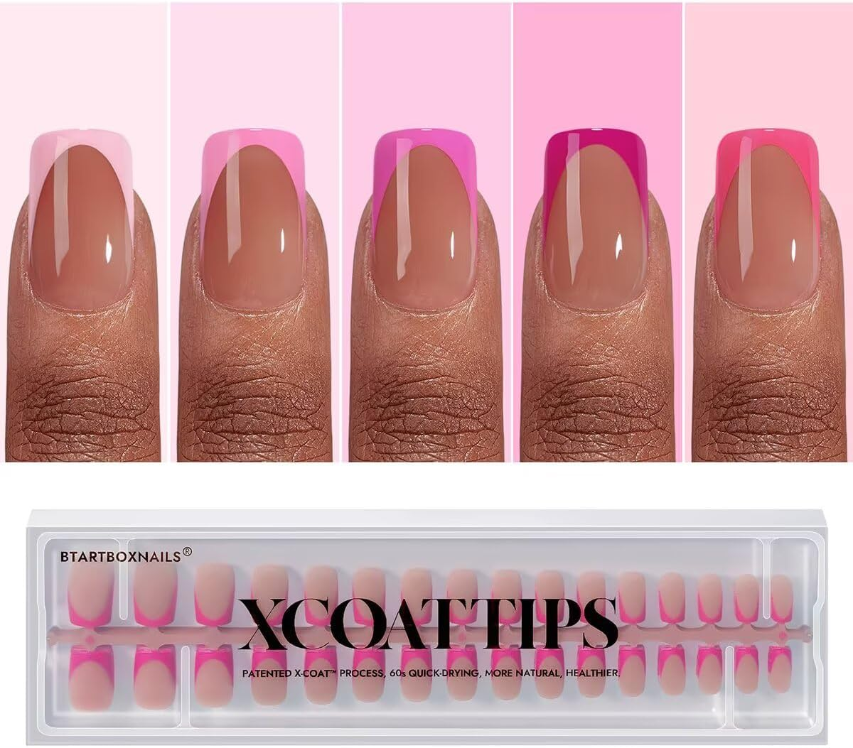 Btartboxnails XCOATTIPS Press on Nails Short - 5 Pink Shades & 160PCS Square French Tip Nails, Soak off Soft Gel Nail Tips Salon Quality Gel Nail Extensions in 16 Sizes image number 1