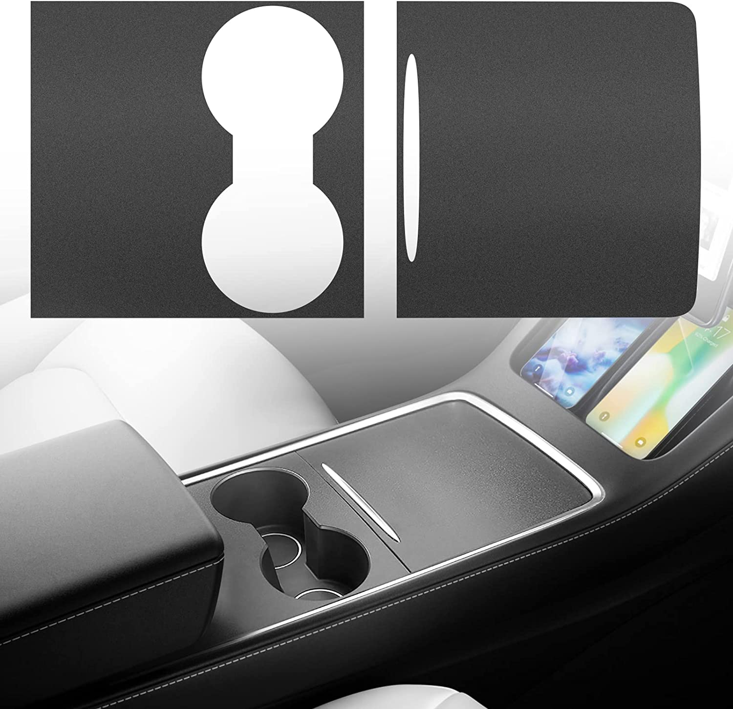 Farmogo Center Console Wrap Kit Matte Black Console Cover Interior Decoration Wrap Kit Compatible with Tesla 2021-2025 Model Y & 2021-2023 Model 3 Accessories (Black) image number 4