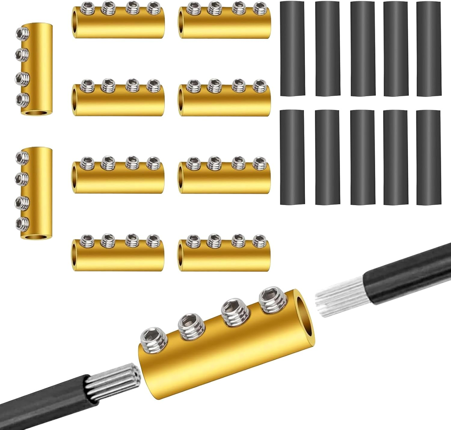 10Pc 6 AWG Wire Connectors, 80A Quick Terminal for Splicing and Wiring, Circuit Connector with Screws and Heat Shrink Tube Included image number 4