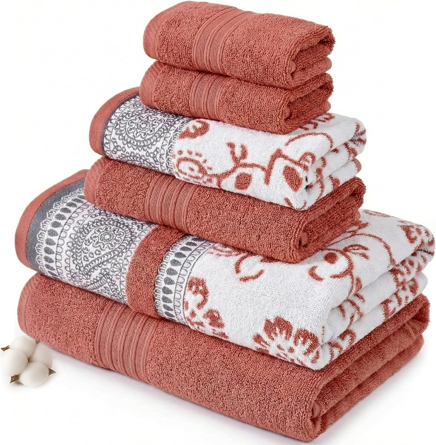 Modern Threads 6 Piece Set, 2 Bath Towels, 2 Hand Towels, 2 Washcloths Yarn Dyed Jacquard/Solid Towel Set Ophelia Dark Sage