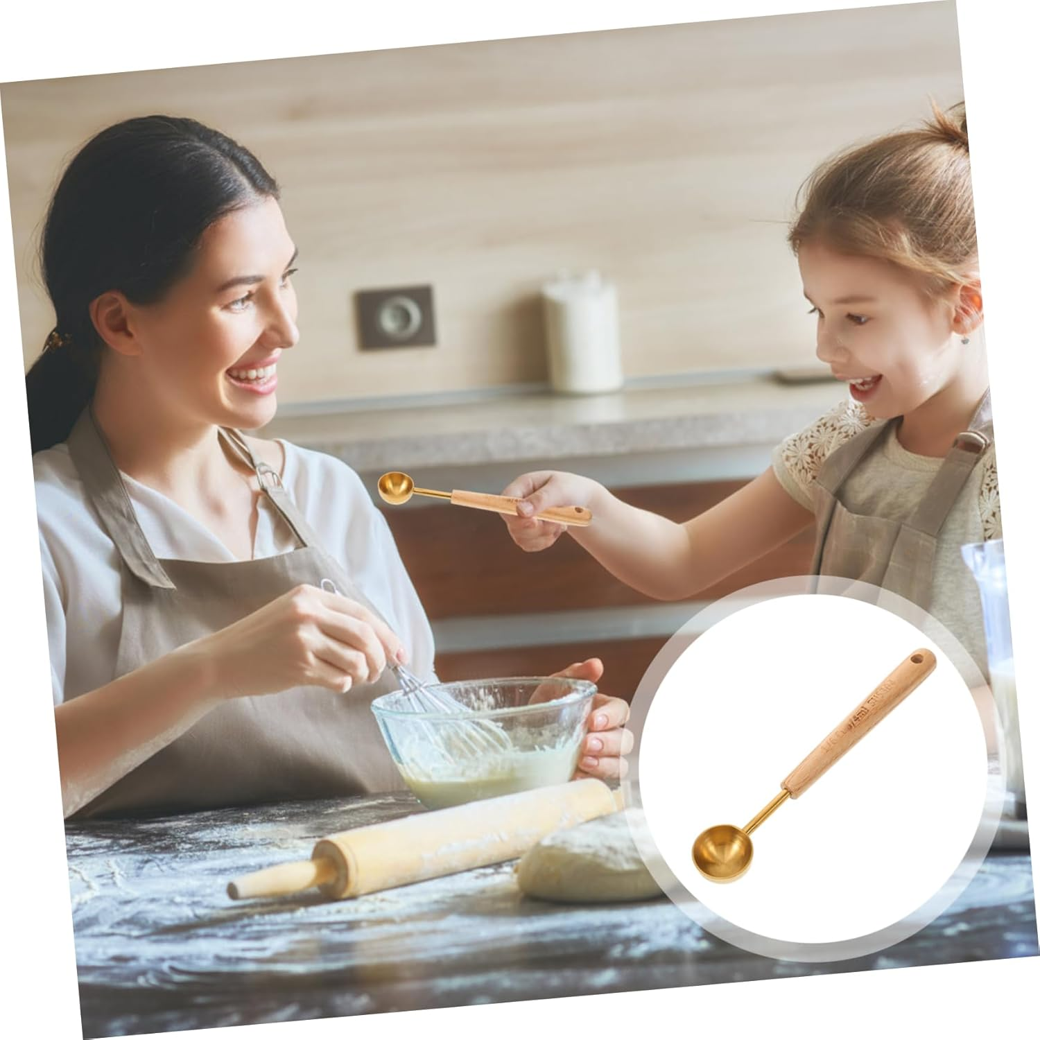 LOPUNER Coffee Measuring Scoop with Wood Handle, 4Ml Milk Powder Teaspoon, Gold Matte Stainless Steel Baking Spoon for Kitchen and Coffee Use image number 5