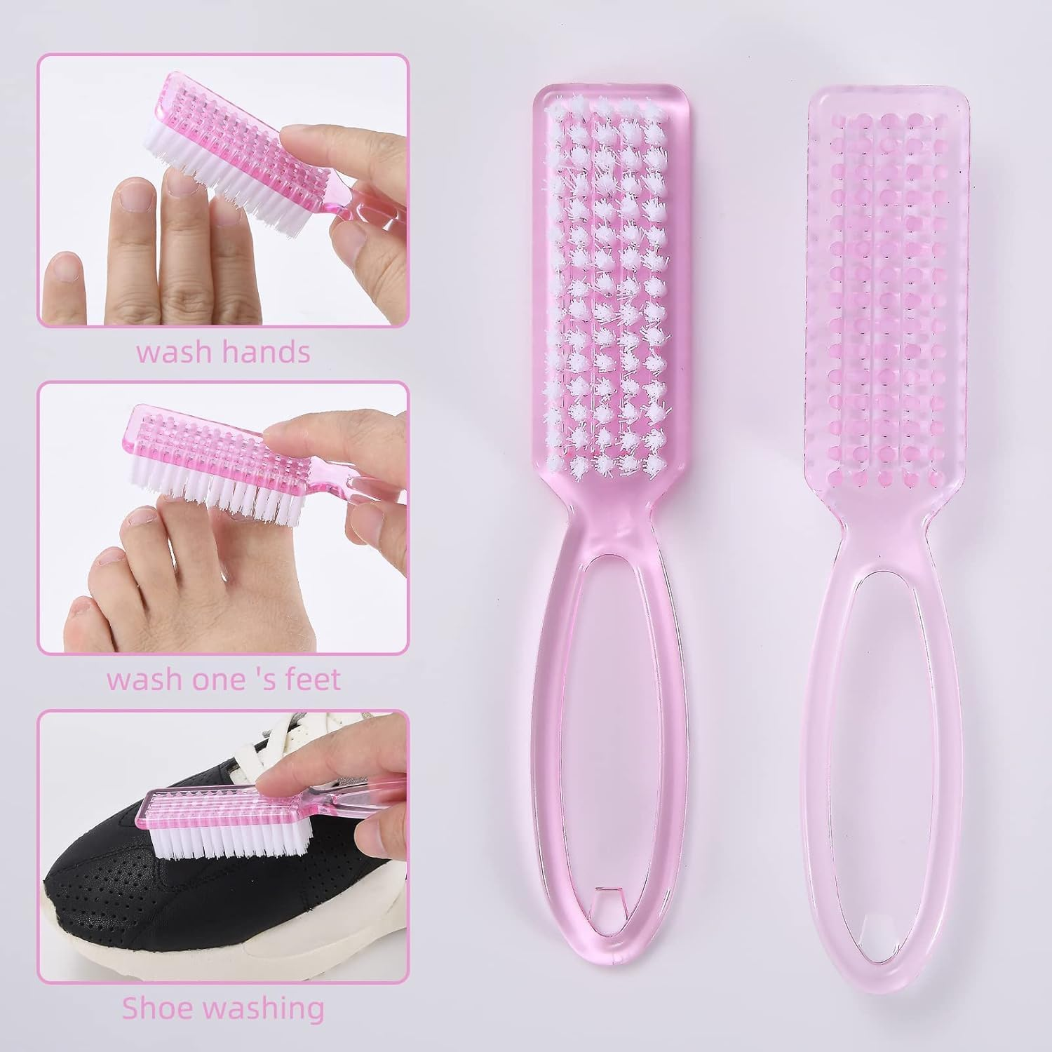 Yebeauty Nail Brush Fingernail Cleaner, 4 Pcs Hand Scrub Cleaning Brush Plastic Hand Finger Toes Scrubbing Brush, Pedicure Nail Scrubber - Clear image number 2