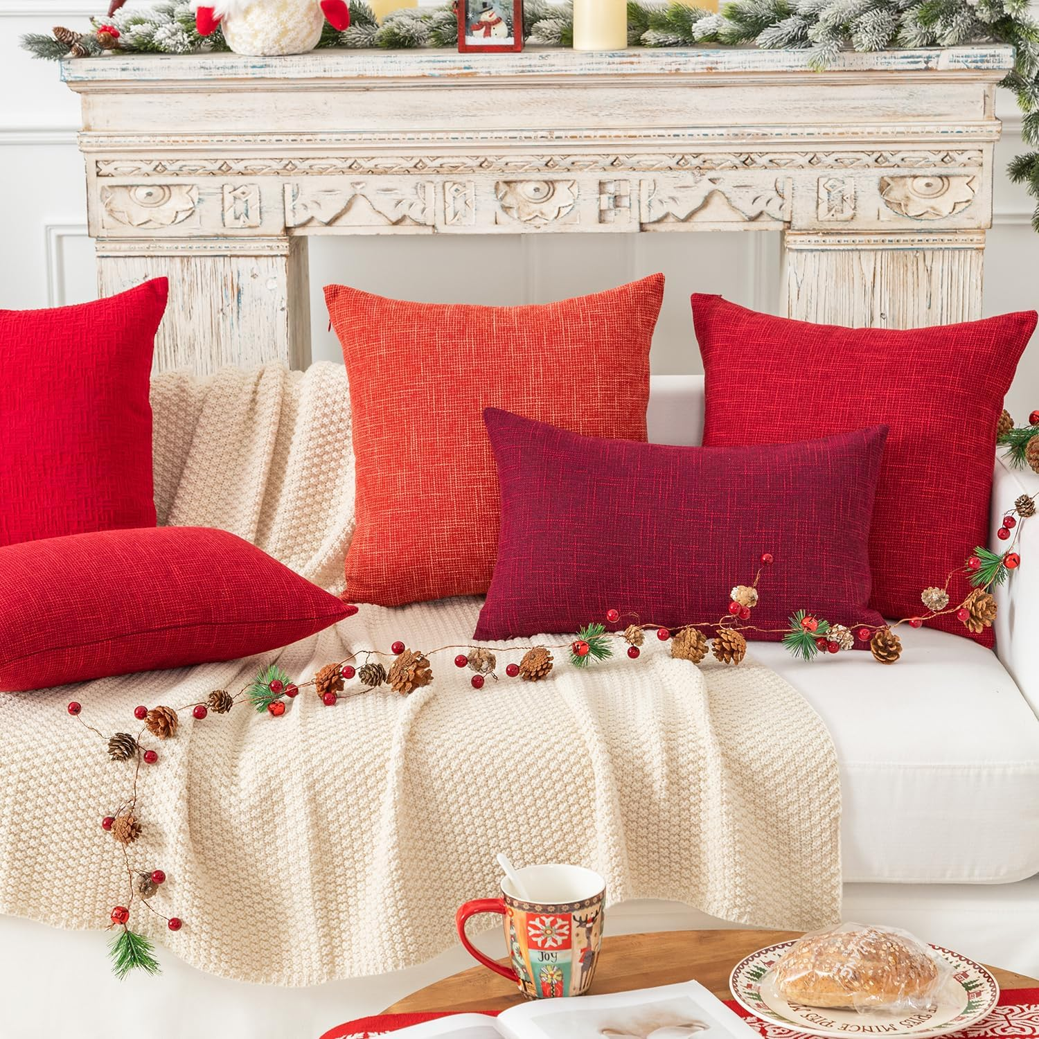 Kevin Textile Set of 2 Soft Linen Pillow Covers Decorative Throw Pillow Covers Square Cushion Case for Sofa Couch Home Decor 20X20 Inches Burnt Brick image number 5