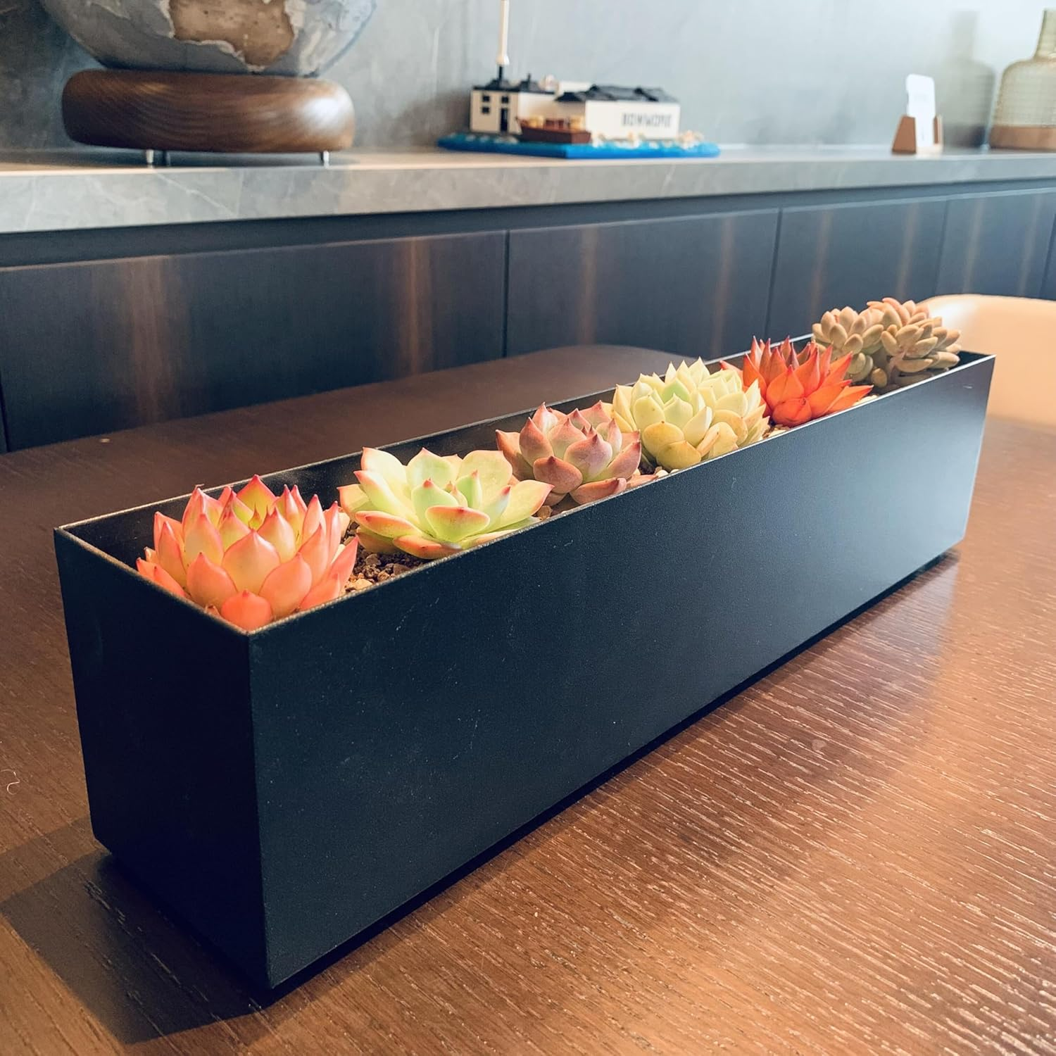 Modern Metal Steel Trough Planter - Rectangle Planters for Indoor Planters - 16" Window Sill Planters - Table or Window Boxes Planter - Windowsill Herb Planter image number 5