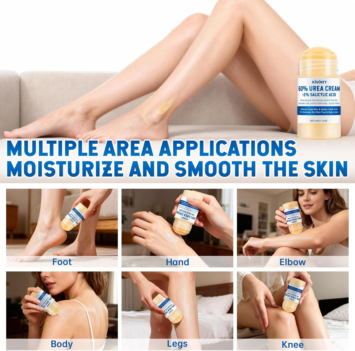 60% Urea Cream with 2% Salicylic Acid & Aloe Vera - Intensive Moisturizing Urea Foot Cream for Dry, Cracked Feet - Exfoliates Dead Skin, Smooths Rough Areas - Hydrating Foot Cream Stick for All Skin Types image number 4