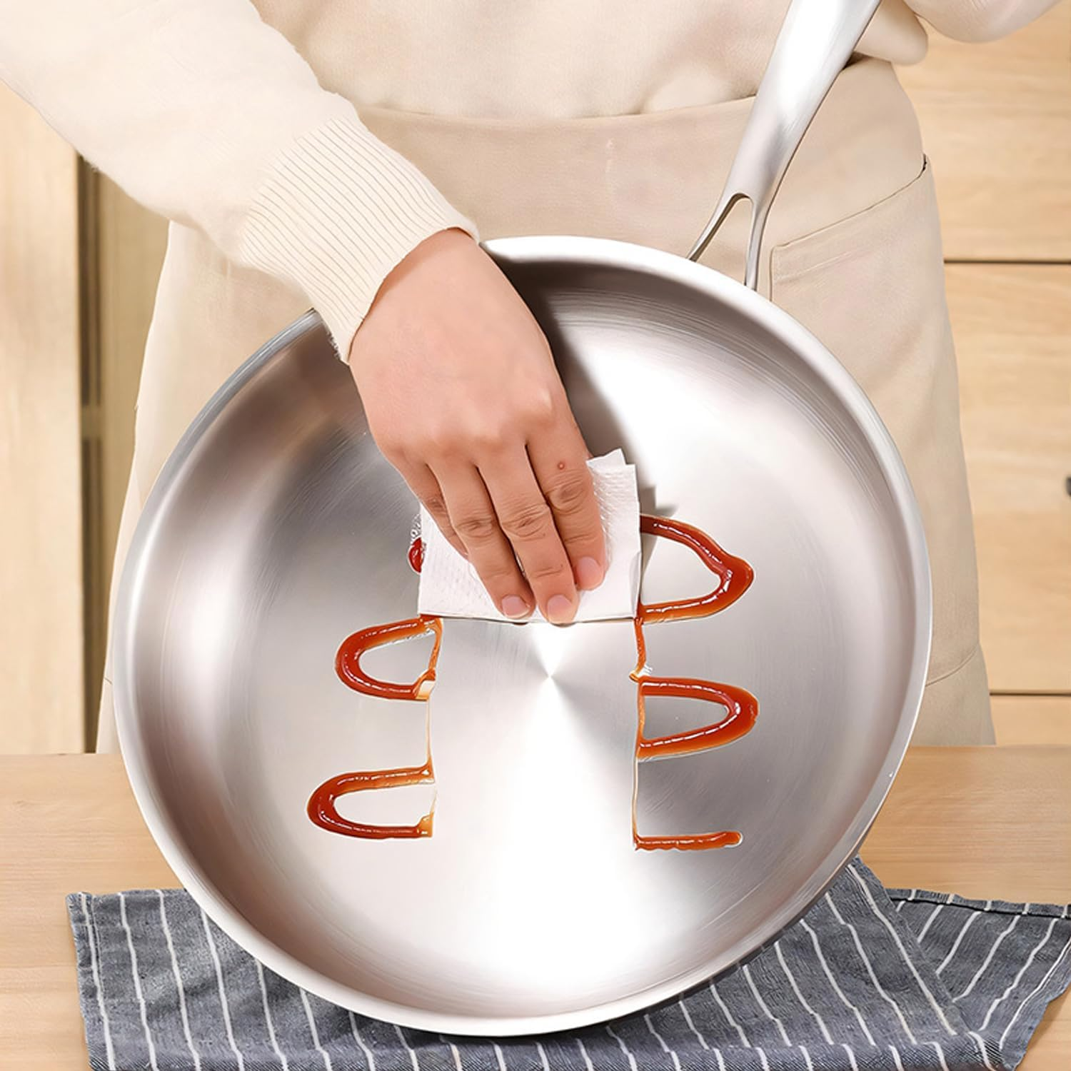 11 Inch (28 Cm) Flat Bottomed Frying Pan, Made of 304 Stainless Steel, Flat Bottomed Pan with Lid,Uncoated（Ptfe & Pfoa-Free）,Compatible with Gas, Electromagnetic, and Electric Stoves image number 1