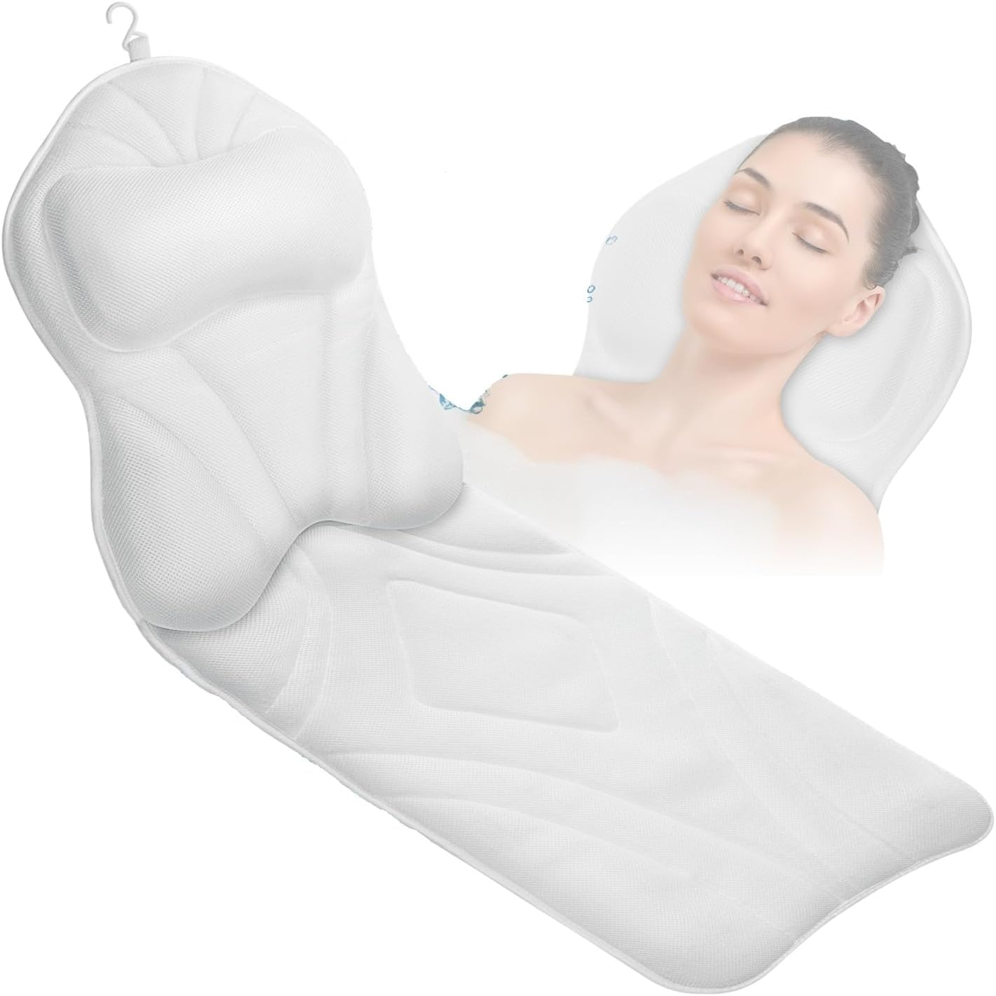 Full Body Bath Pillow for Bathtub, Thick Bathtub Cushion for Soaking Tub with Laundry Bag, Bathtub Accessories Bathtub Pillow Luxury Bathtub Pillows for Head,Neck & Back (White)