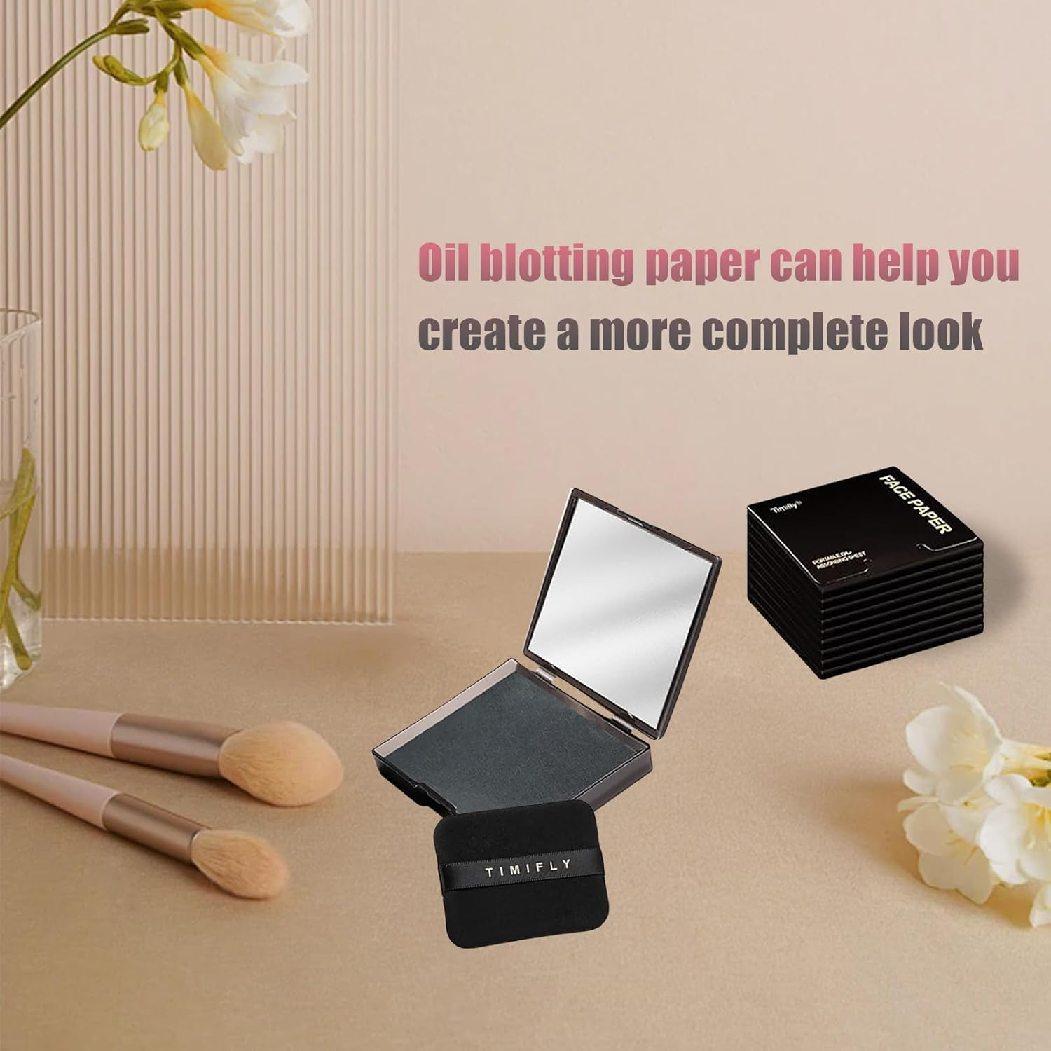 Sgphrzlt 1000Pcs Oil Blotting Absorbing Sheets for Face with Puff & Mirror, Powerful Makeup Blotting Absorption Paper for Oily Skin, Oil Control Film Absorbent Pad Wipes for Face, Black - Pink image number 2