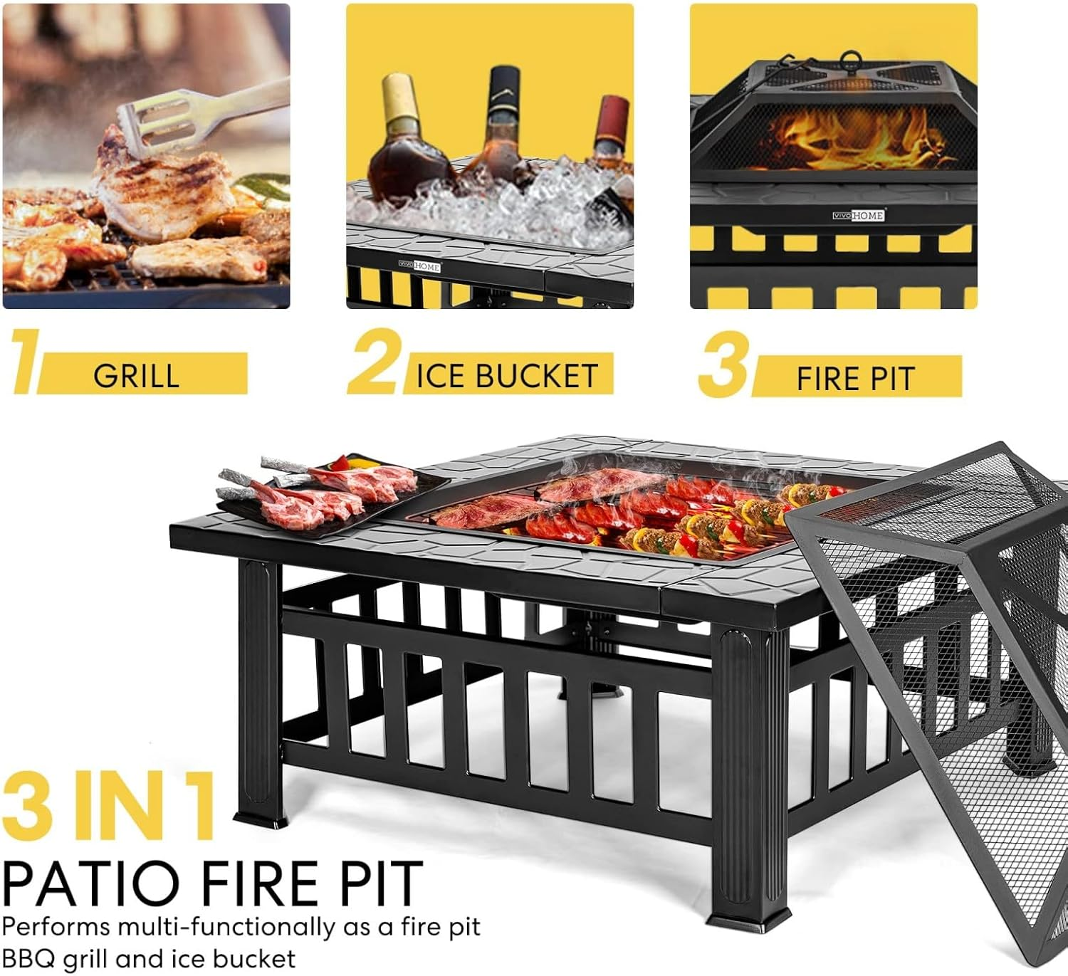 Outdoor Metal Fire Pit Backyard Patio Square Garden Stove Fire Pit with Poker