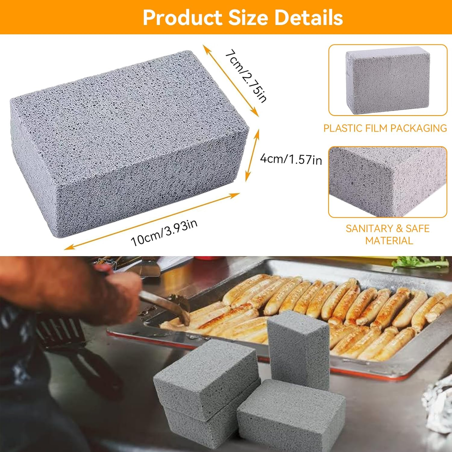 6 Pcs Grill Griddle Cleaning Brick Block, Barbecue Cleaning Stones, No Scratches Reusable Ecological Grill Cleaning Block, Pumice De-Scaling BBQ Block for Remove Grill Barbecue Nets Greases Stains (6) image number 5