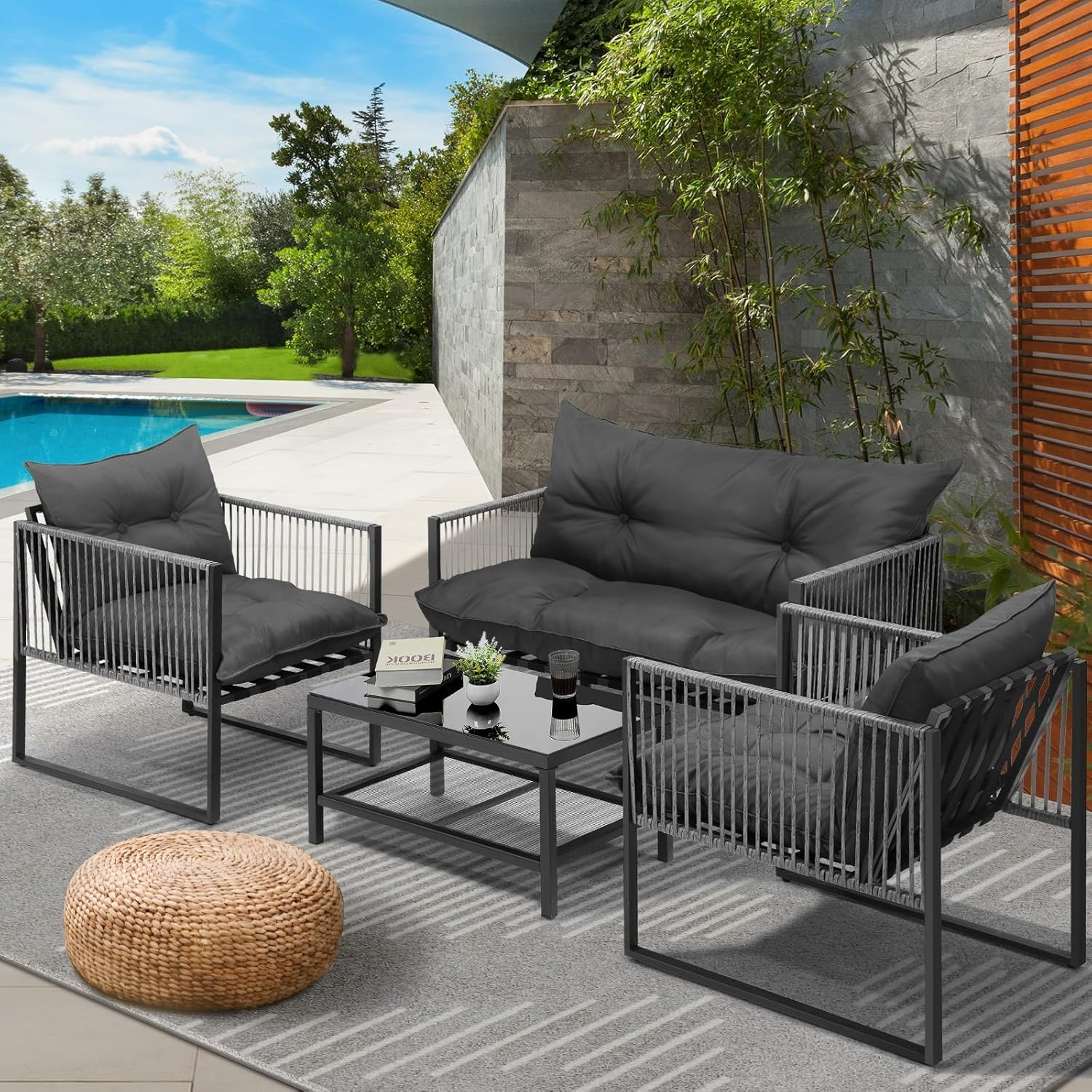 Livsip Outdoor Chairs Set of 2 Rattan Lounge Chair Garden Patio Set