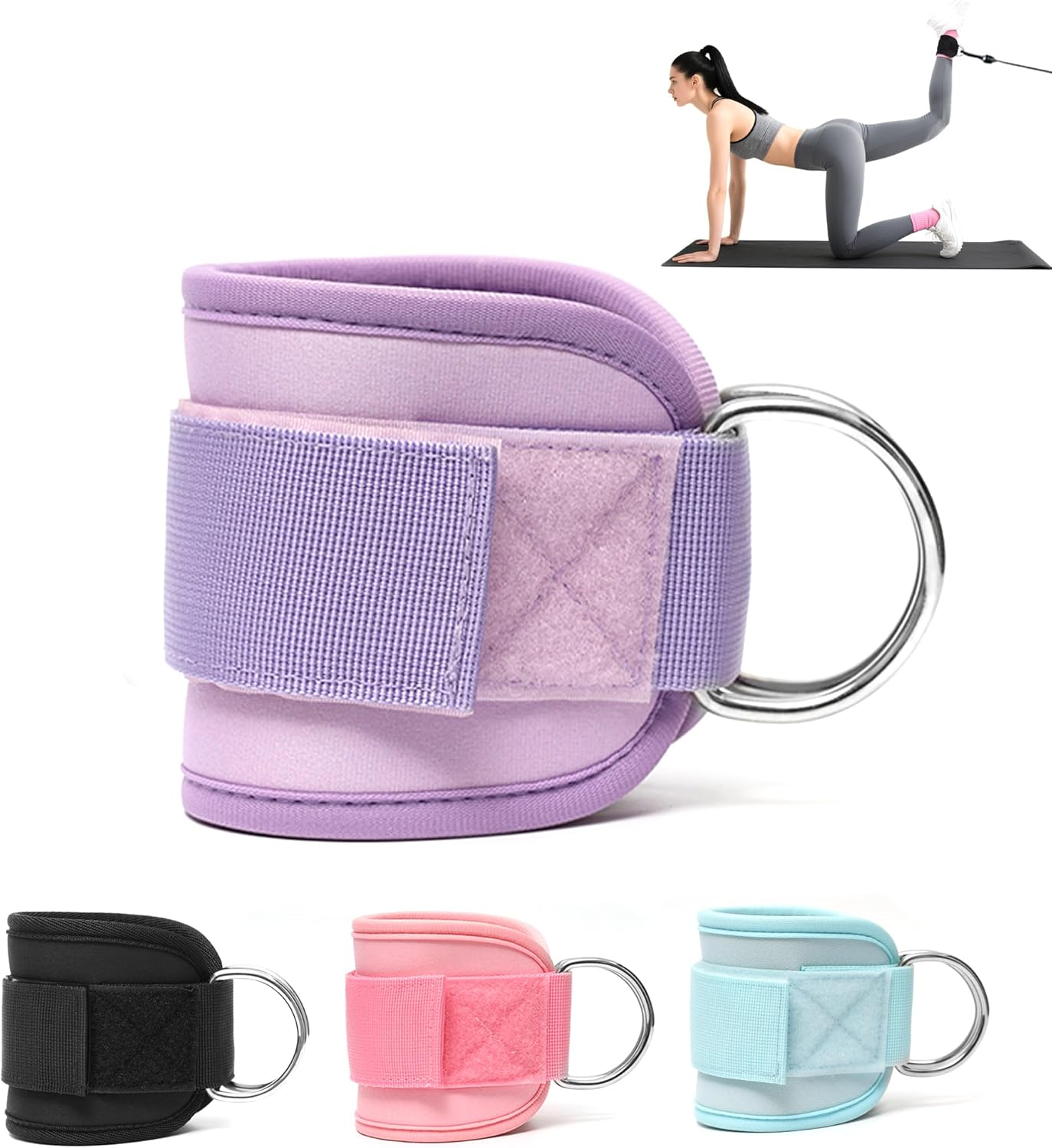 AURVIGO Ankle Straps & Wrist Cuffs - Padded Adjustable 1 Pair with D-Ring | Fitness Glute Kickback, Foot Leg Training | Compatible with Cable Machine, Gym Brace Support