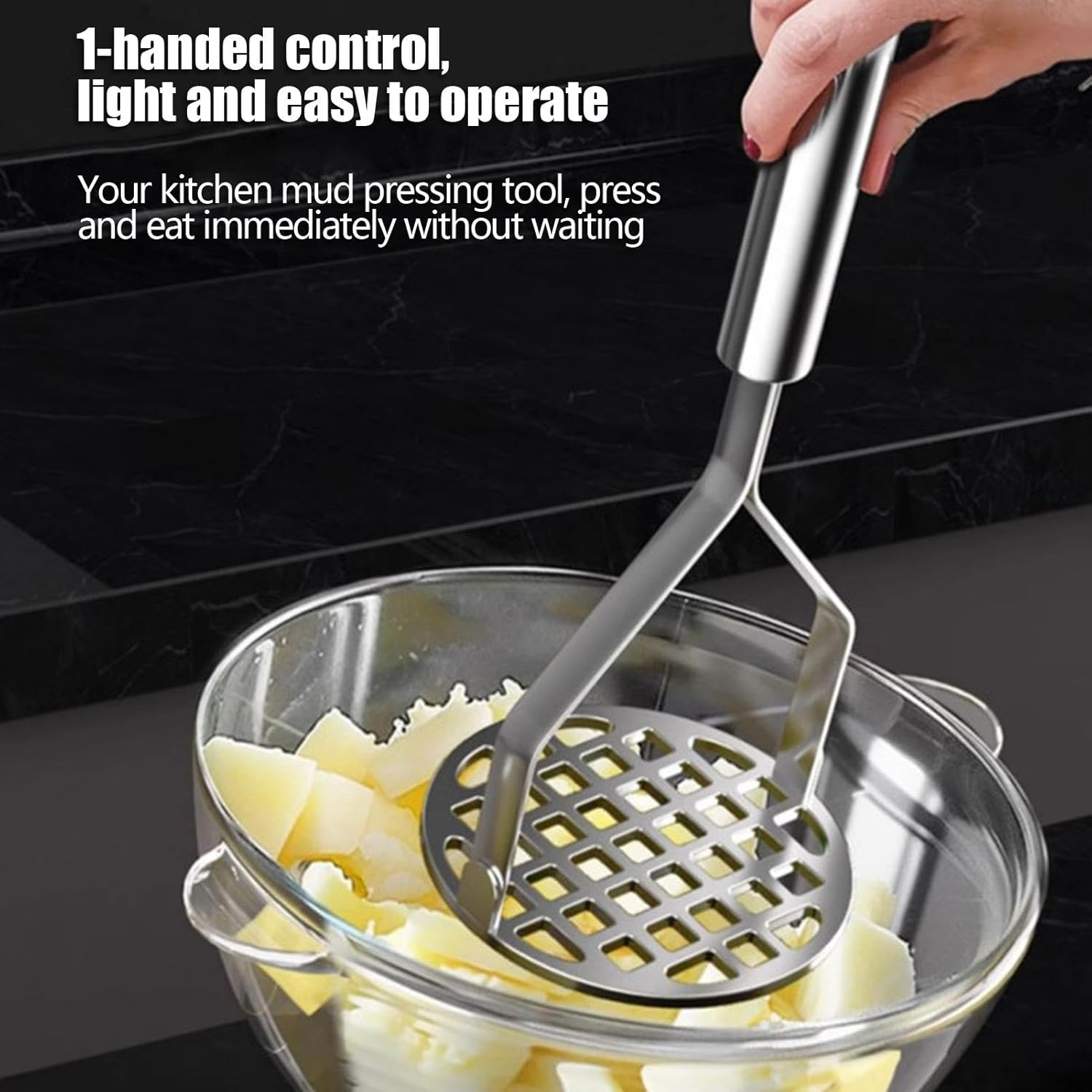 Potato Presser Masher - Food Grade Stainless Steel Baby Food Masher | Heavy-Duty Mashing Utensil Kitchen Gadget Manual Potatoes Ricer for Bean Vegetable Fruits Meat image number 2