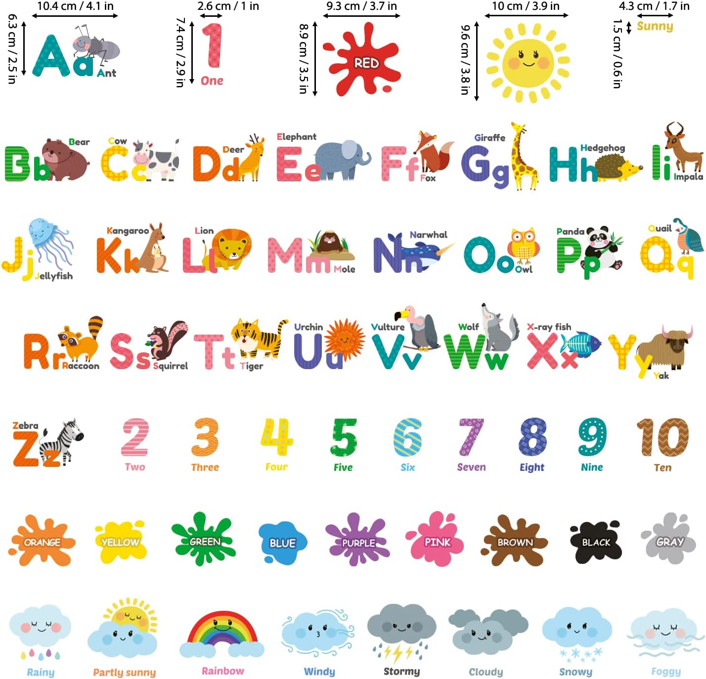 DECOWALL DSL-8070 Animal Alphabet Numbers Colour Weather Kids Wall Stickers Decals Playroom Letters Decor Bedroom ABC Nursery Classroom Toddlers Learning Educational Baby Rainbow Colorful image number 6