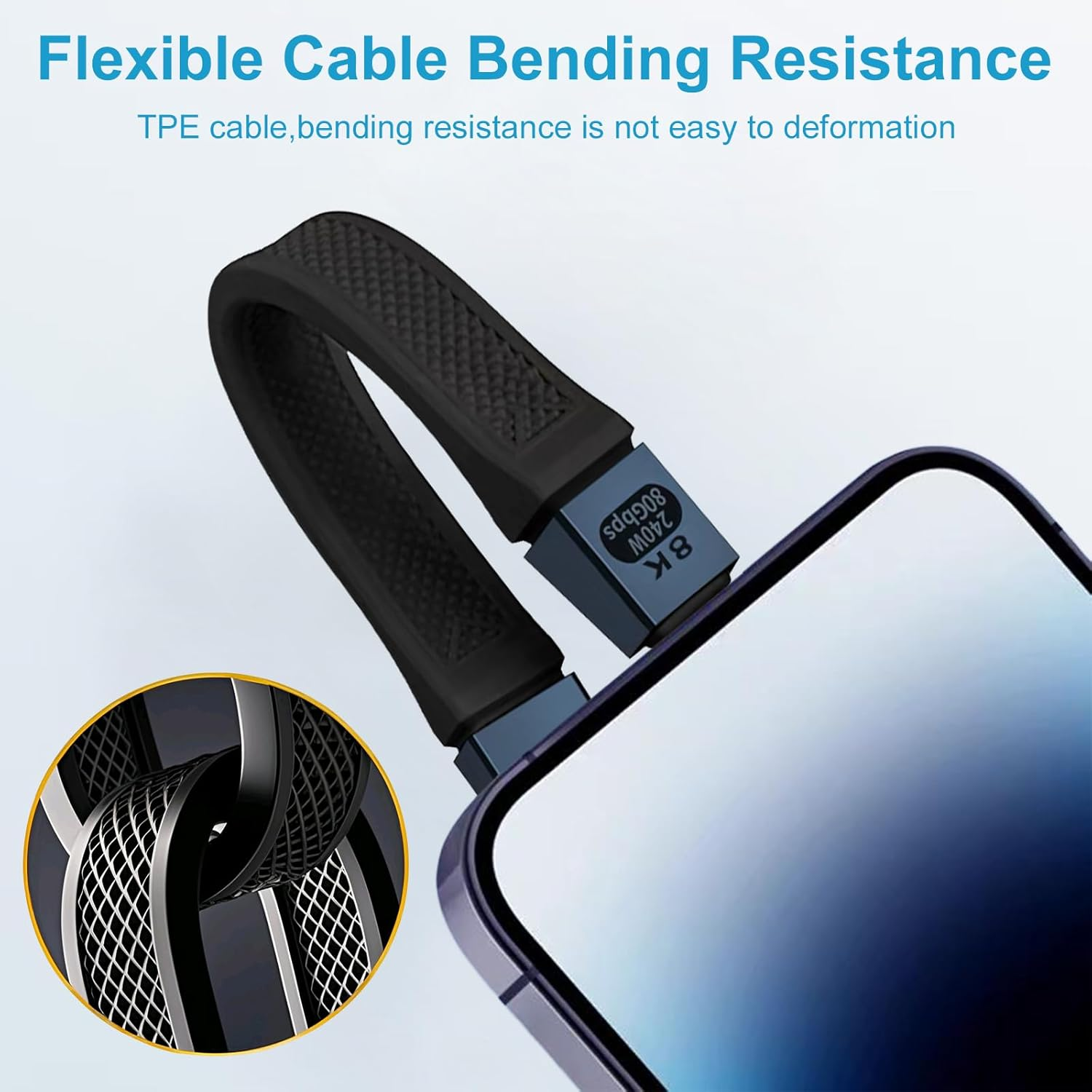 Danfetsoy USB C Short Cable 80Gbps, USB C Male to Type C Male Cable Support 80Gbps, 240W, 16K@30Hz Video Thunderbolt 4/3 for Laptop, Tablet, Docking, Egpu, Phone(Black, 13Cm/5Inch) - White image number 3