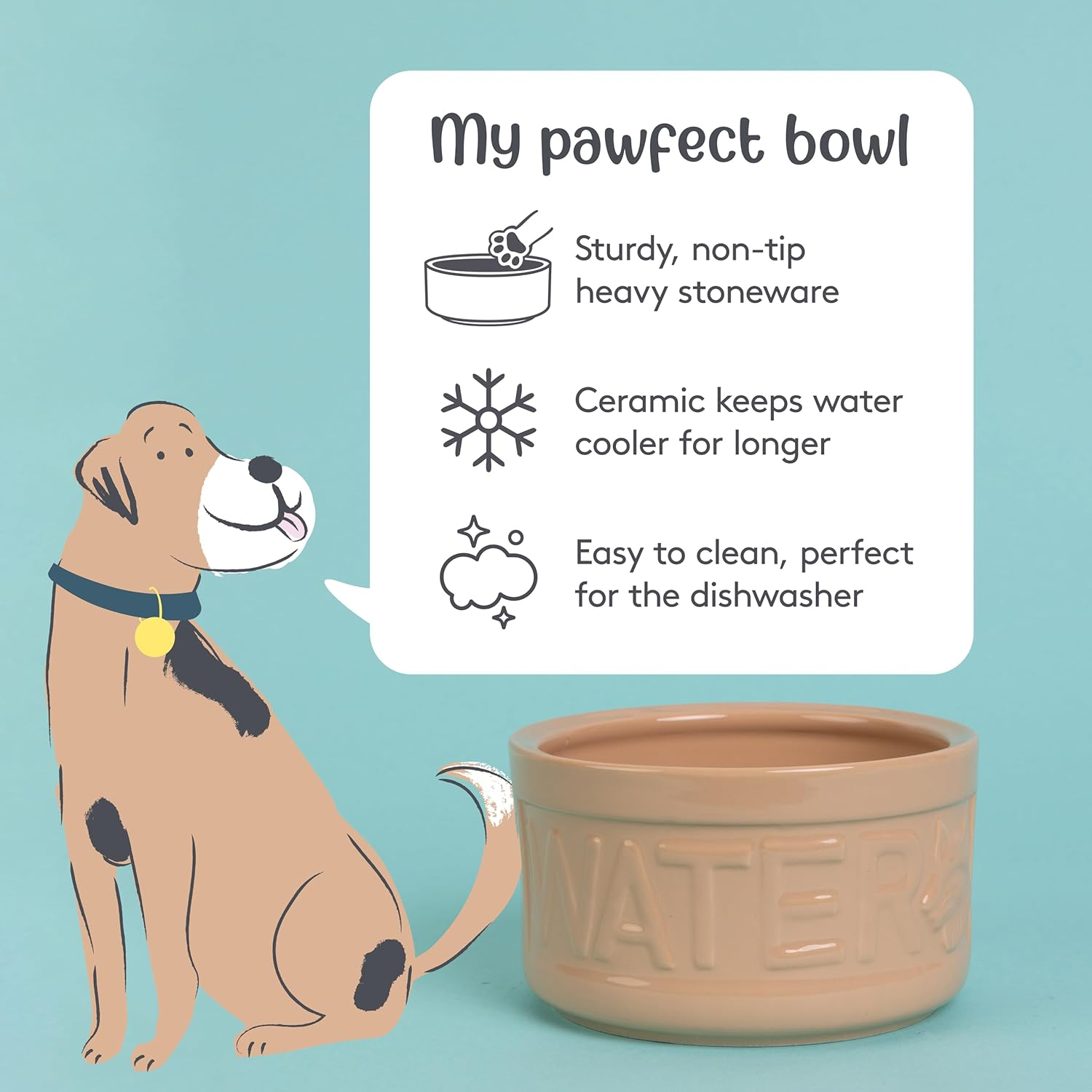 Mason Cash Cane Lettered Water Bowl, 1L, Brown 28487