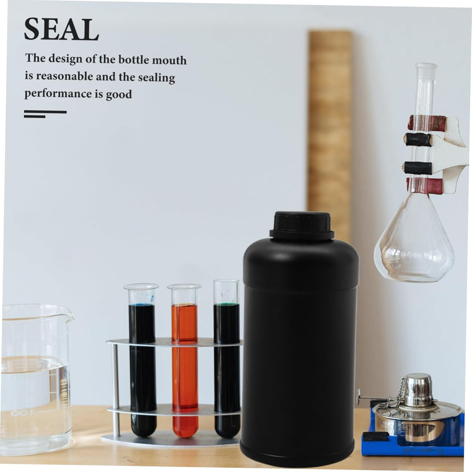 GETAJGHSD 1000Ml Plastic Reagent Bottles 4 Pack Empty Laboratory Sample Containers Caps Black Chemical Bottles for Liquid Storage for School and Home Use image number 1