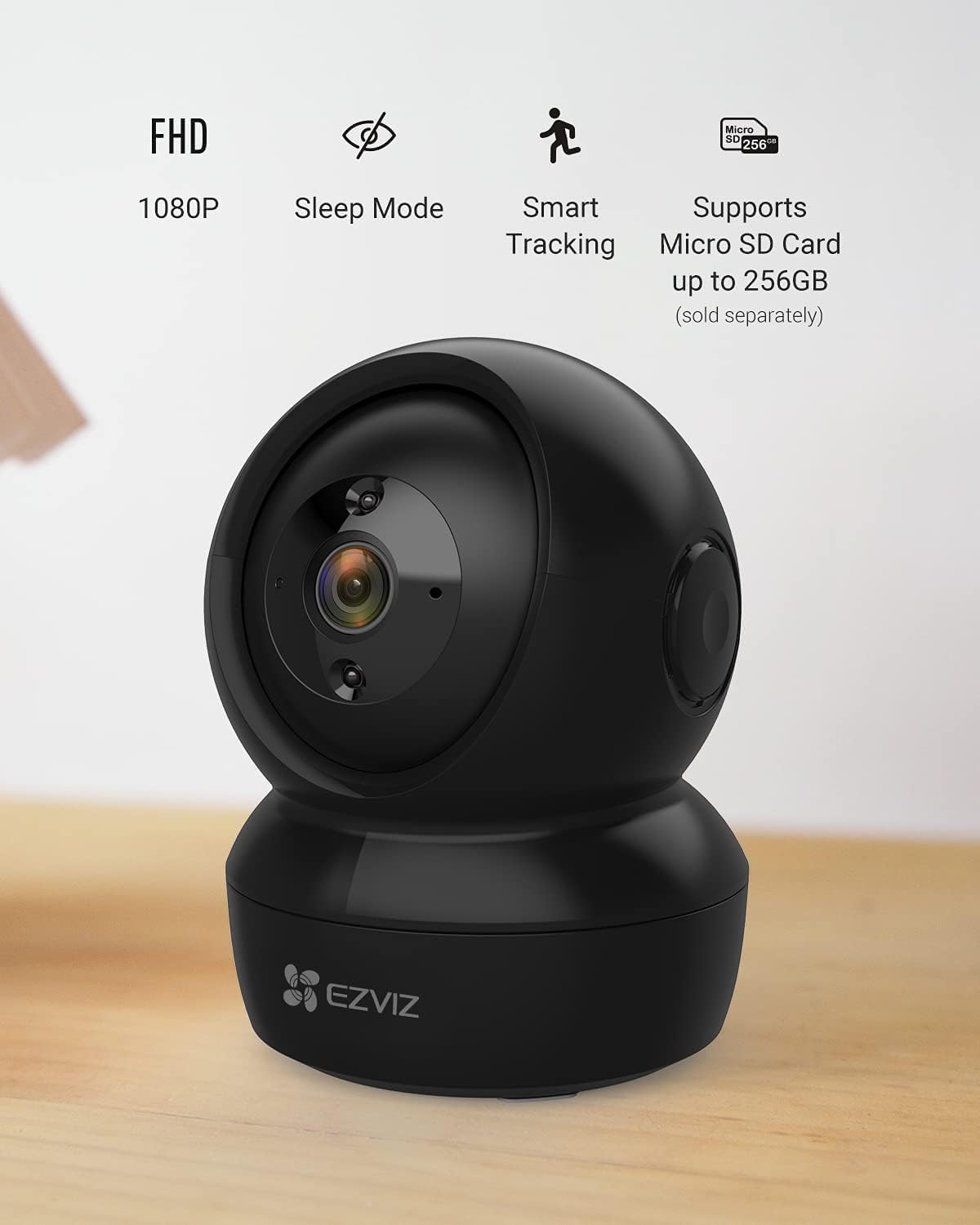 EZVIZ Security Camera, PTZ 360 1080P Indoor Wifi Camera, Home Surveillance Camera, Motion Tracking, Night Vision, 2-Way Audio, Baby/Pet Monitor, Sd/Icloud Storage, Alexa, Google Assistant (C6N Black) image number 1