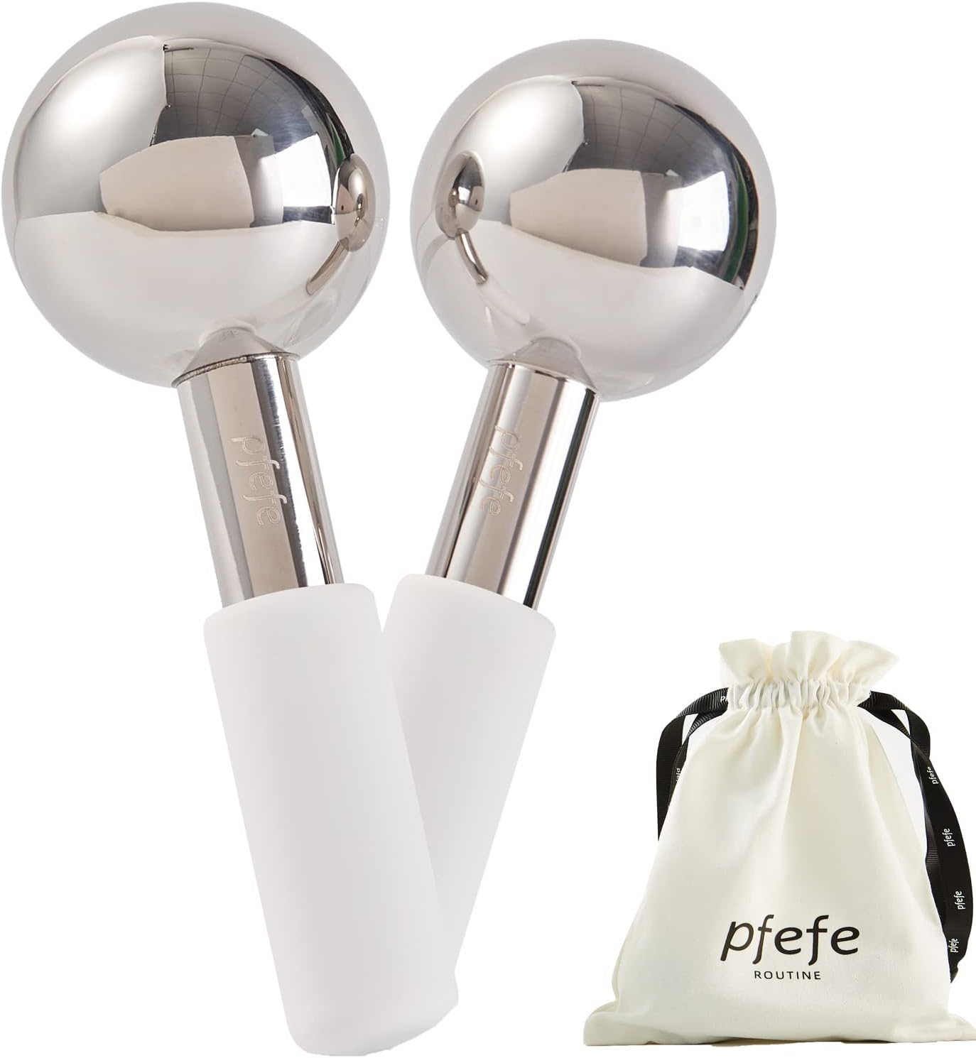 Pfefe Ice Globes for Face & Eyes, Unbreakable Stainless Steel Cryo Sticks for Beauty Routines, Facials Cold Roller Cooling Globes for Puffiness, Wrinkles, Dark Circles, Headaches
