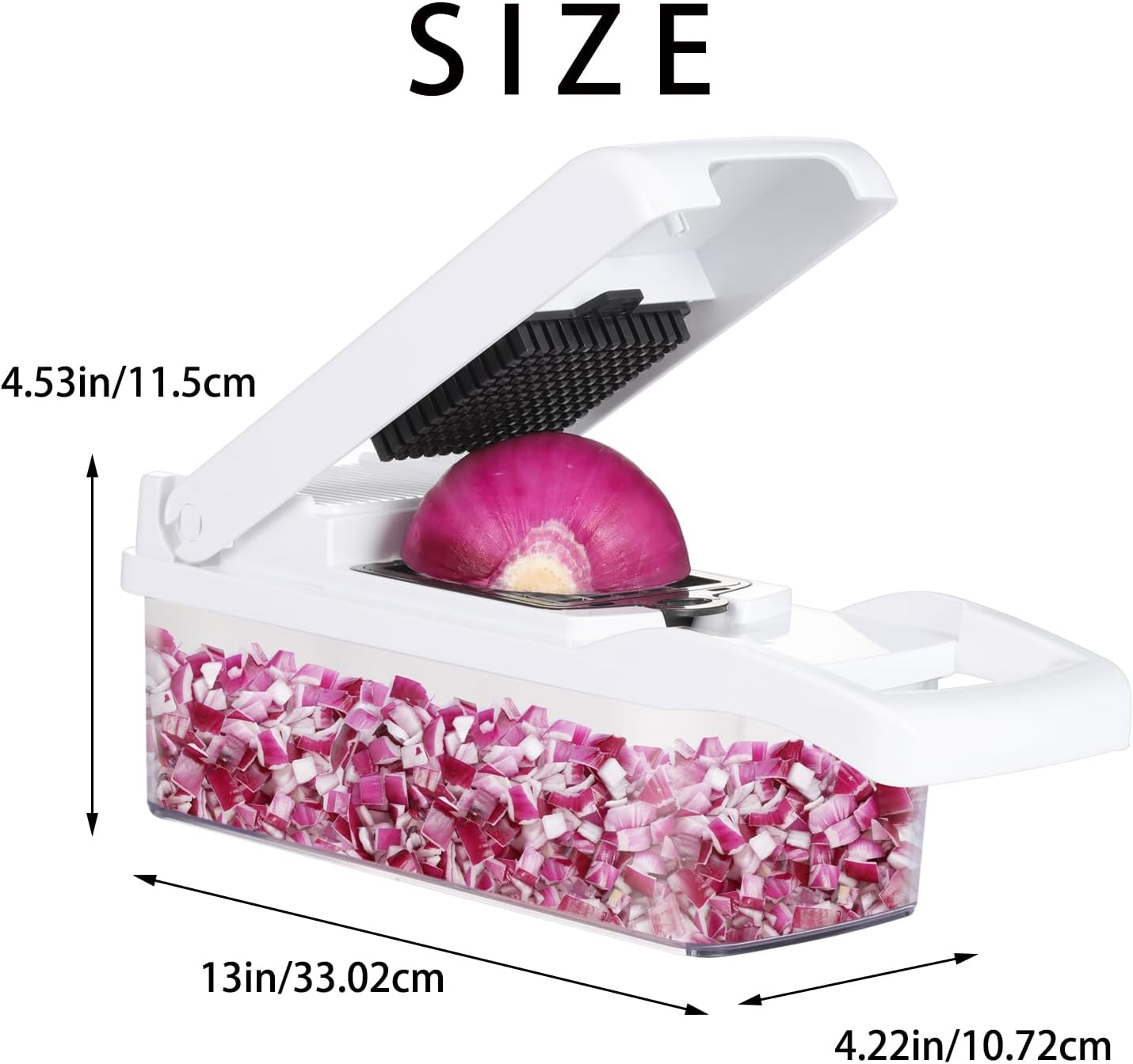 Ourokhome Vegetable Chopper Onion Cutter, 14 in 1 Professional Mandoline Slicer for Kitchen, Multifunctional Food Chopper for Potato, Tomato, Veggie with Strainer Basket, 10 Blades, Black - Gery image number 2