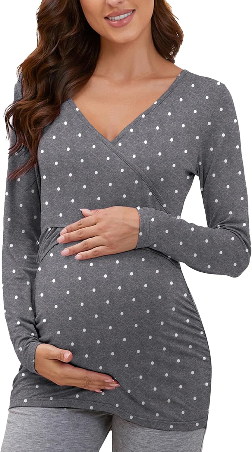 Glampunch Women'S Maternity Tops Long Sleeve Wrap Cross V Neck Nursing Tops for Breastfeeding Tee Shirts