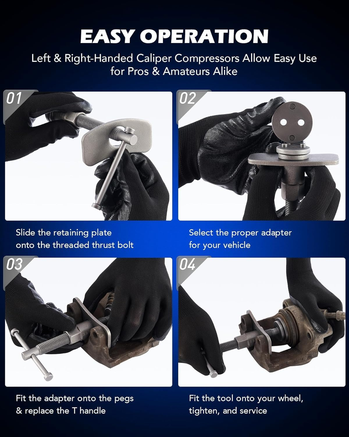 24Pcs Heavy Duty Disc Brake Piston Caliper Compressor Rewind Tool Set and Wind Back Tool Kit for Brake Pad Replacement Reset, Fits Most American, European, Japanese Autos Black