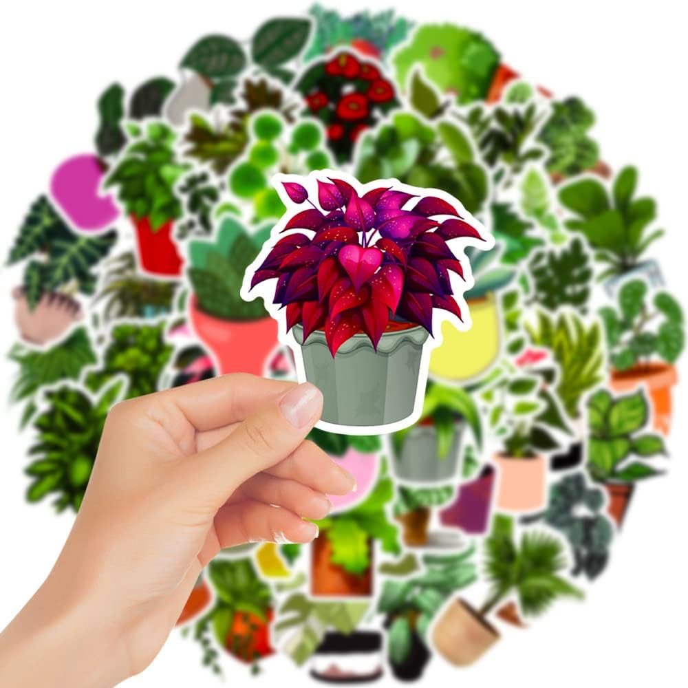 Pack of 50 Green Plant Stickers Waterproof Aesthetic Potted Plants Stickers for Water Bottle Laptop Scrapbook Skateboard Computer Car Bike Motorcycle Luggage Cute Plants Decal for Girls Adults - Danish Pastel image number 4