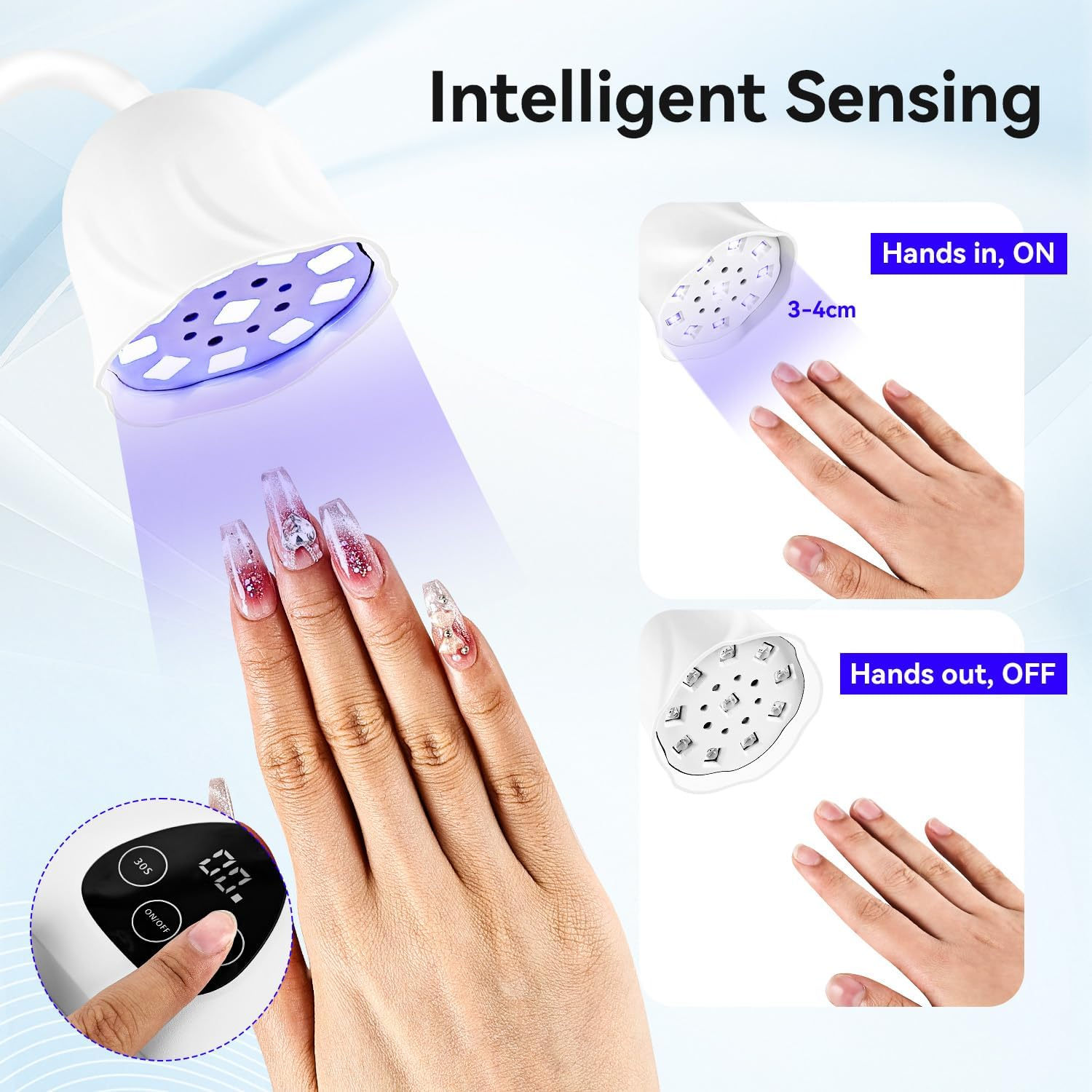 JODSONE Mini Cordless U V LED Nail Lamp, Portable Rechargeable for Gel Nails Auto Sensor LED Nail Lamp White image number 6