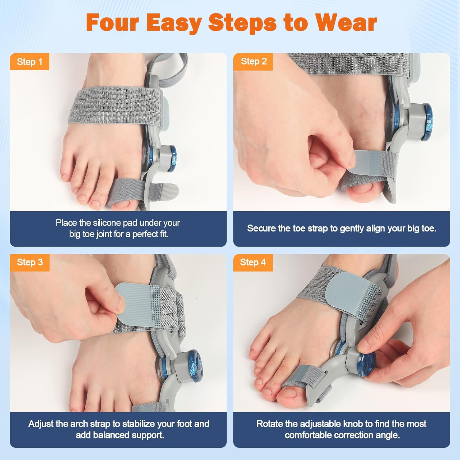 Bunion Correctors for Men and Women, Adjustable Knob Toe Straightener, for Bunion and Big Toe Pain Relief, Adjustable Bunion Splints (Gray) image number 3