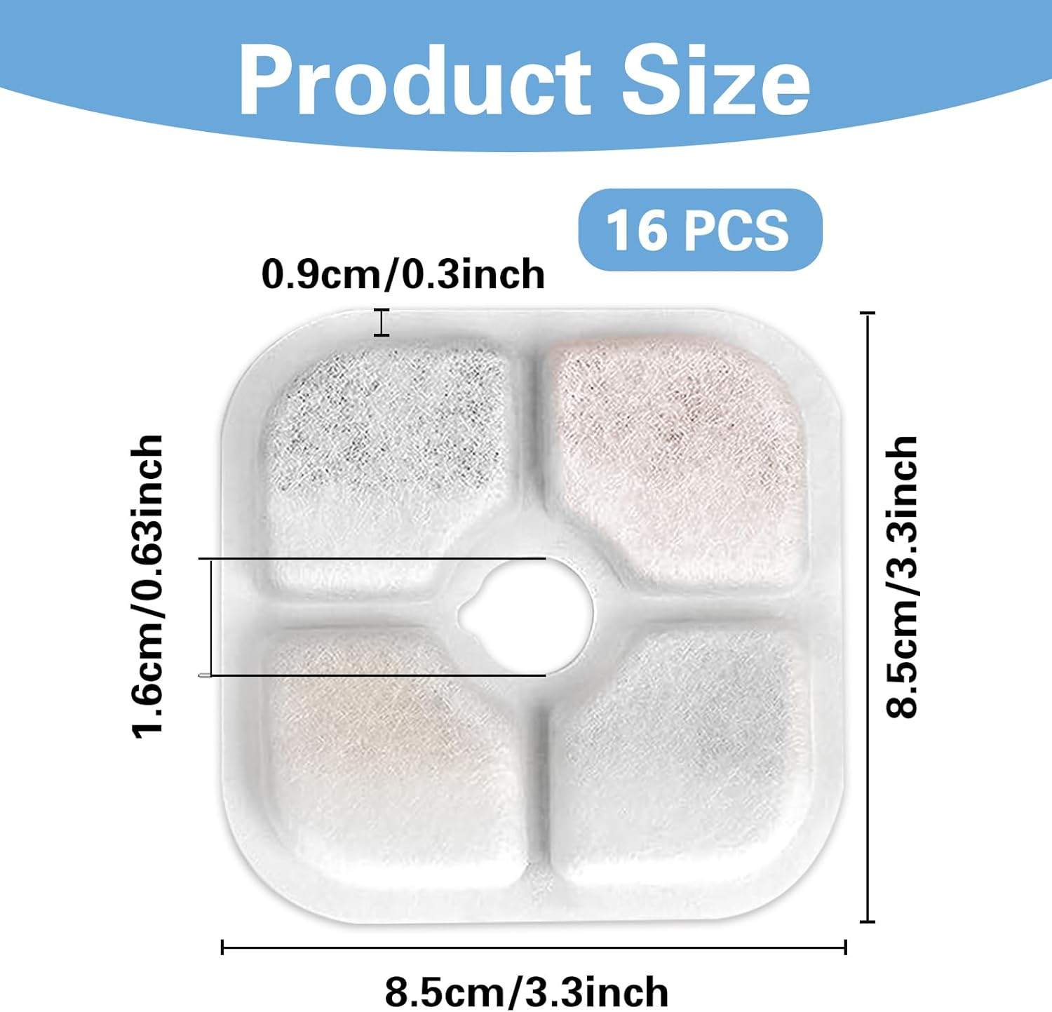 Cat Fountain Filter, Compatible with Catit Pixi Pet Drinking Fountain, Three-Layer Filter System Made of Resin and Activated Carbon (Pack of 16) image number 2