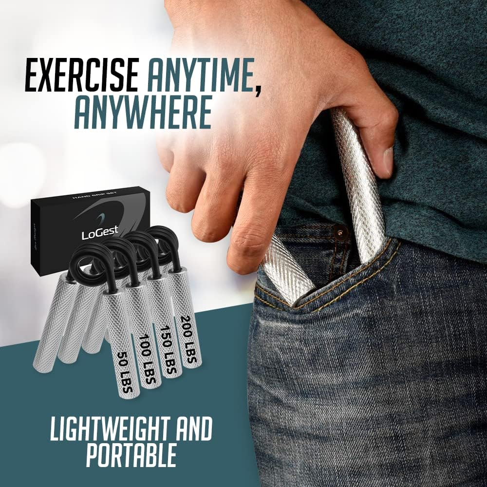 Logest Metal Hand Grip Set, No Slip Heavy-Duty Finger Strengthener with Gift Box, Great Wrist & Forearm Exercise, for Home Office & Gym Use, for Beginners to Professionals - 100Lb-350Lb (6 Pack) image number 5