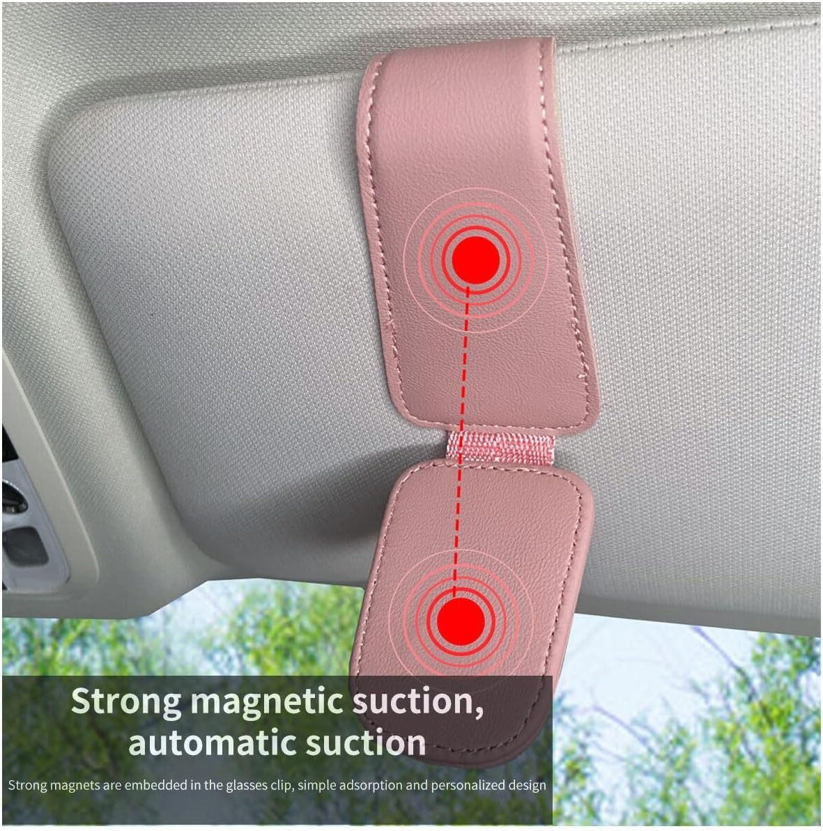 Magnetic Leather Sunglass Holder for Car, Sunglasses Clip for Car Visor, Auto Interior Accessories Universal for Different Size Eyeglasses(Pink) image number 5