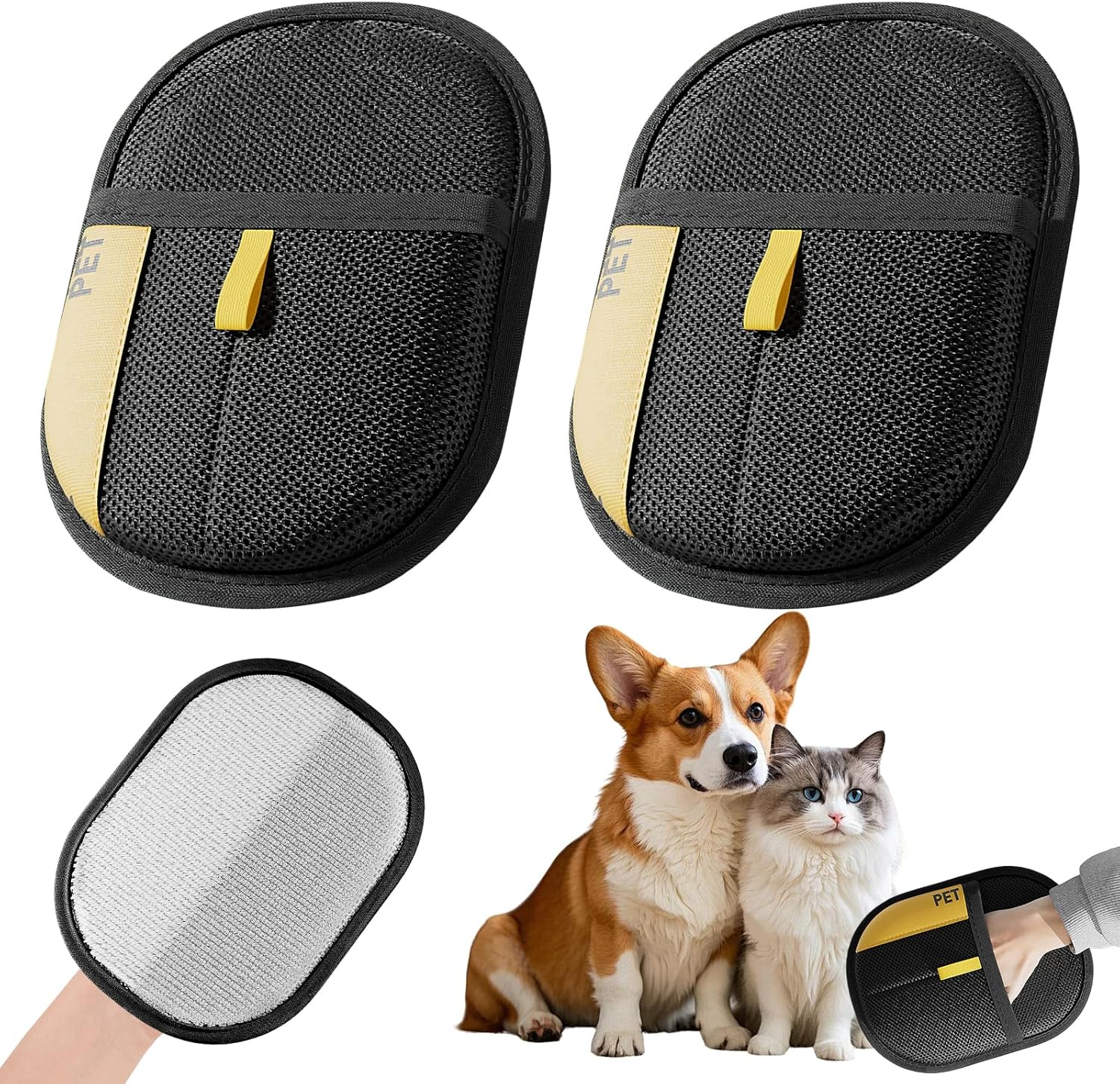 ZONJIE Pack of 2 Pet Hair Remover Cat Gloves, Fur Magnet Glove Cat Hair, Pet Hair Remover Cat Glove, Pet Hair Remover Brush, Reusable Antistatic Gloves, Double-Sided image number 3