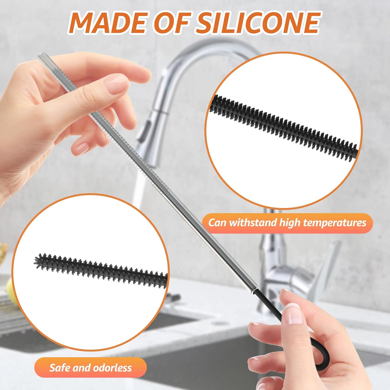 2 Pcs Silicone Straw Cleaner Brush Reusable Straw Cleaner Pipe Cleaning Brush with Aniti Slip Long Handle for Glass Pipe 6Mm and 9Mm(Black,2) image number 6